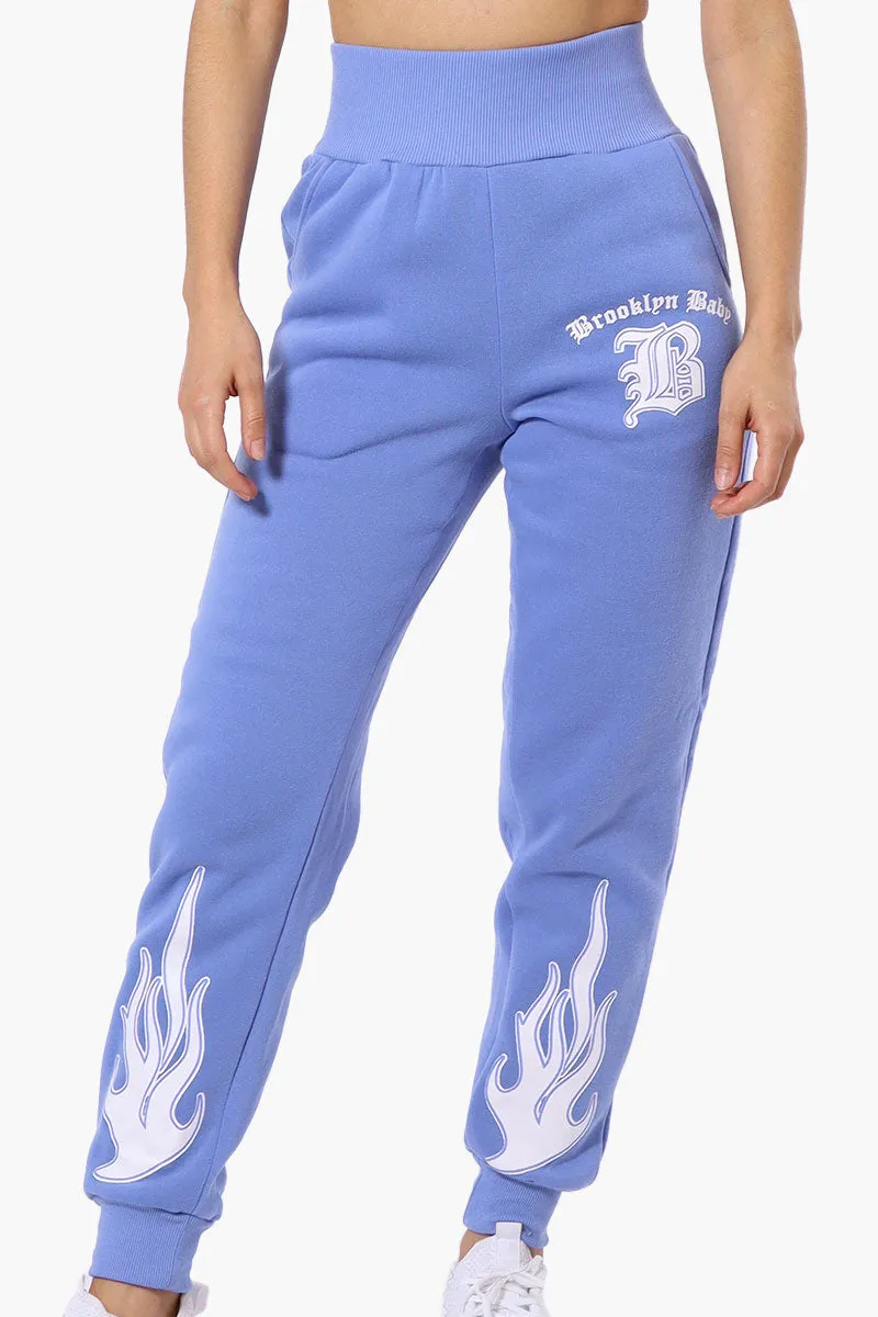 New Look High Waisted Flame Print Joggers - Blue