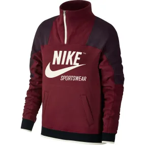 Nike Sportswear Archive Half Zip Pullover Women's Hoodie Burgundy-Black