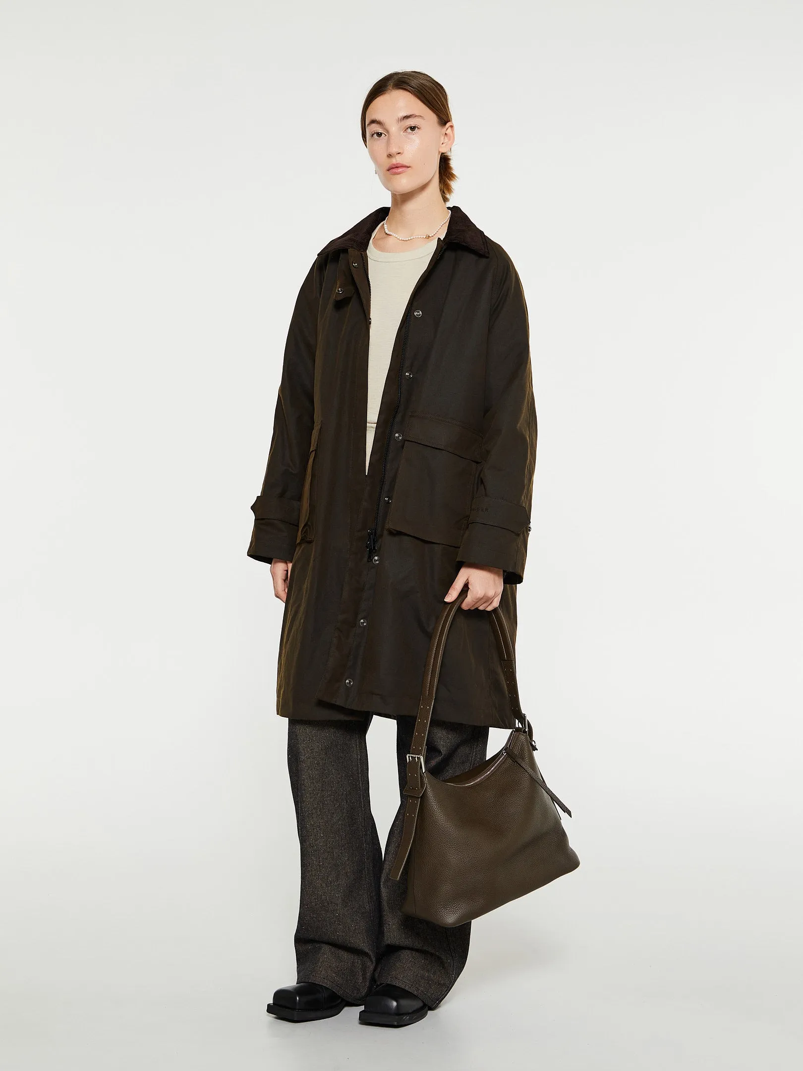 Oilskin Long Coat in Dark Green