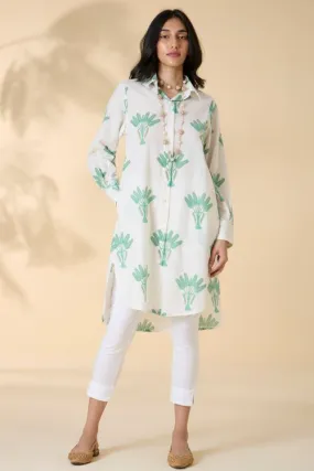 Okhai "Malibu" Handblock Printed Pure Cotton Collared Shirt Dress