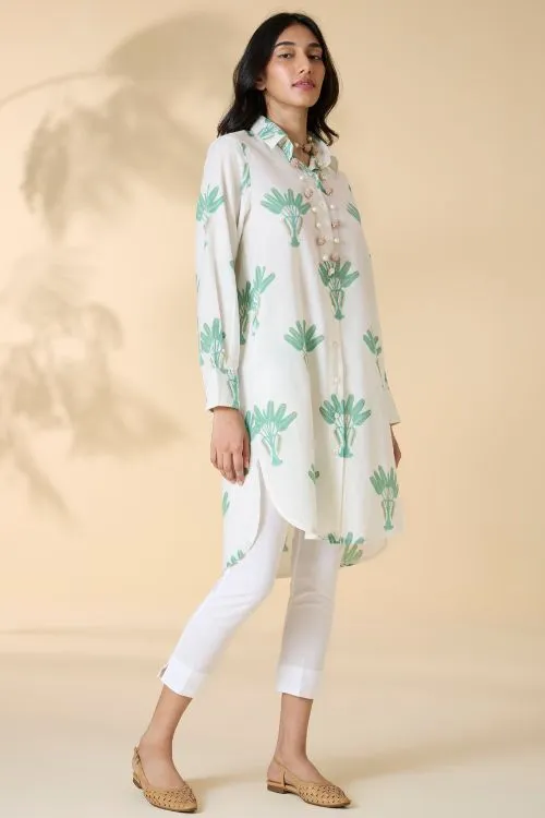 Okhai "Malibu" Handblock Printed Pure Cotton Collared Shirt Dress