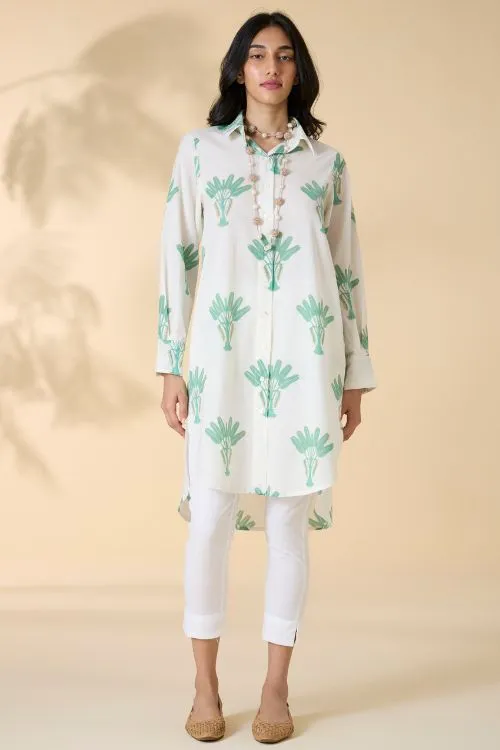 Okhai "Malibu" Handblock Printed Pure Cotton Collared Shirt Dress