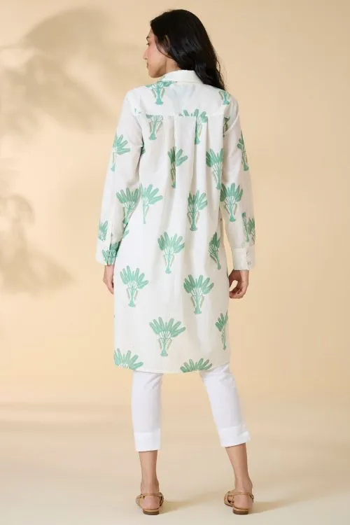 Okhai "Malibu" Handblock Printed Pure Cotton Collared Shirt Dress