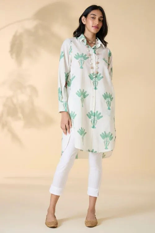 Okhai "Malibu" Handblock Printed Pure Cotton Collared Shirt Dress