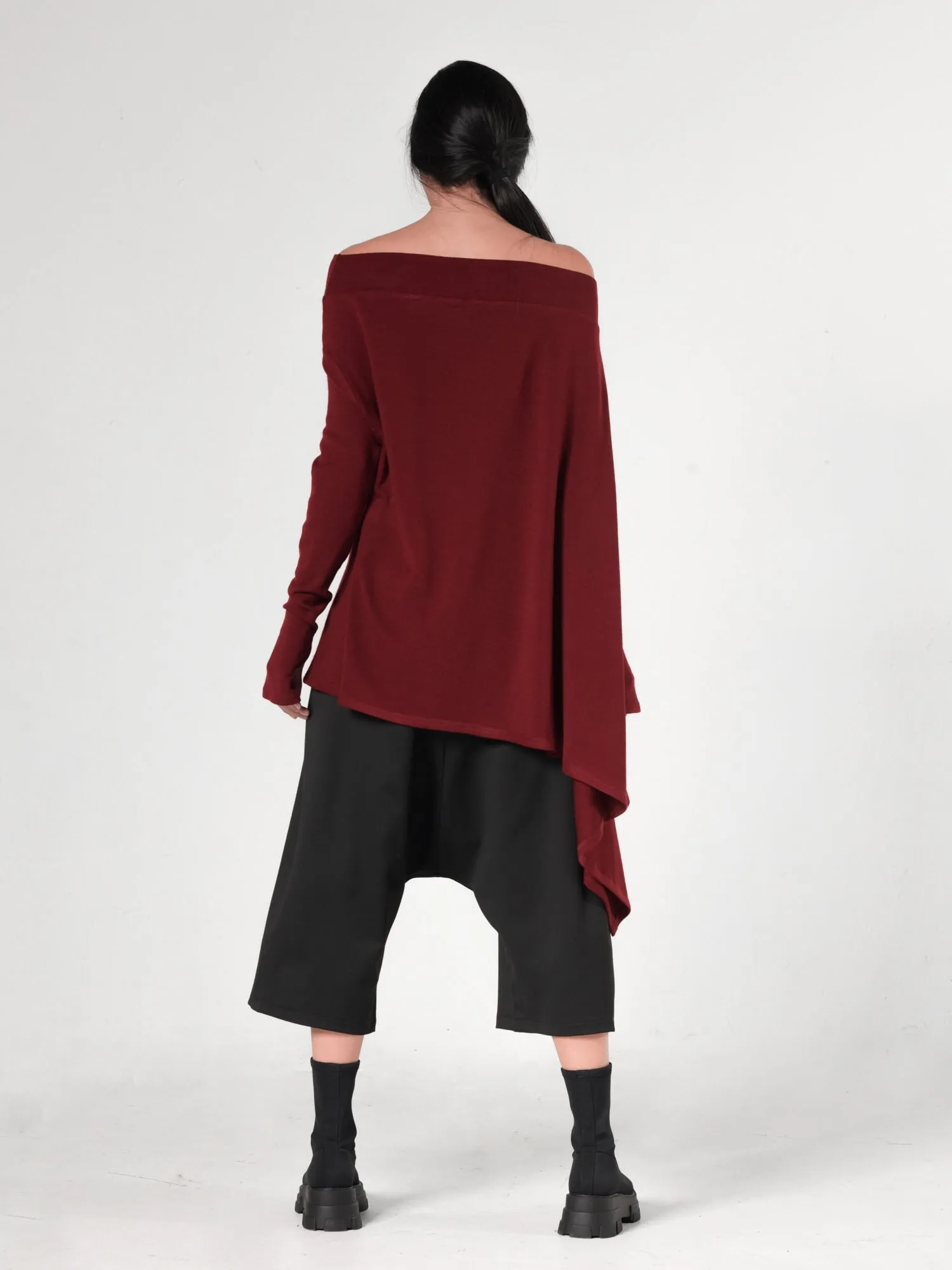 Oversize Knitted Tunic In Burgundy