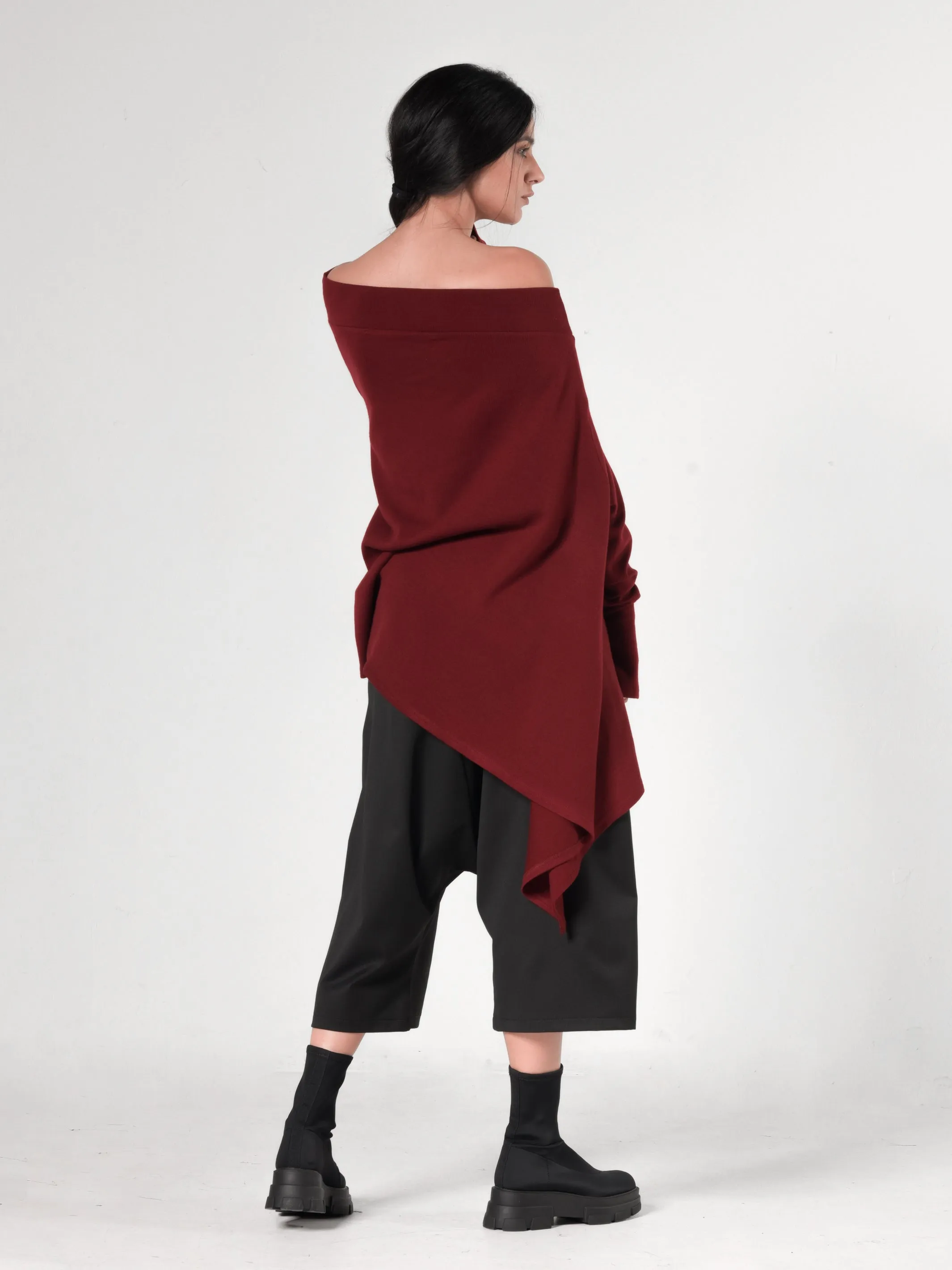 Oversize Knitted Tunic In Burgundy