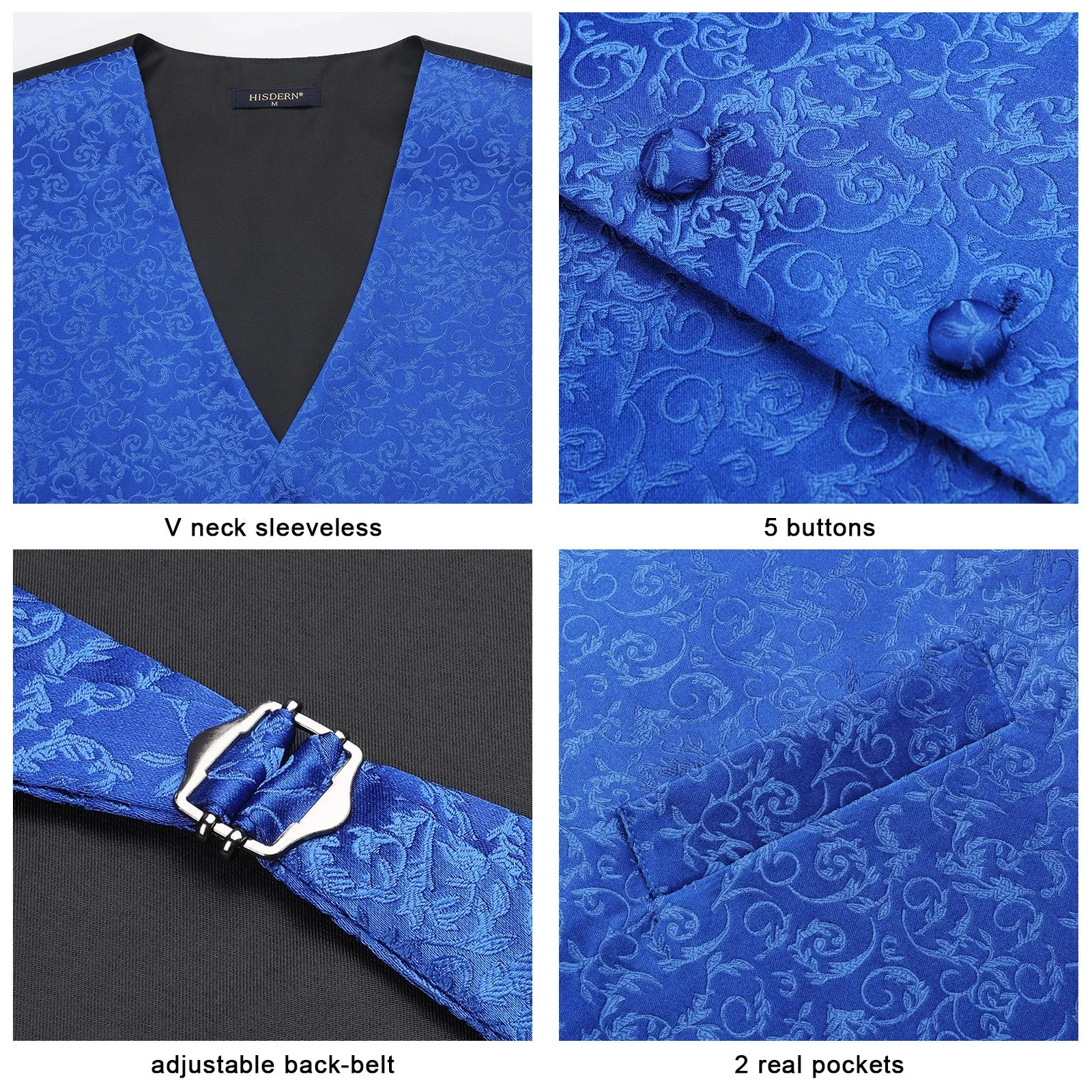 Paisley Floral 3pc Suit Vest Set - ROYAL BLUE