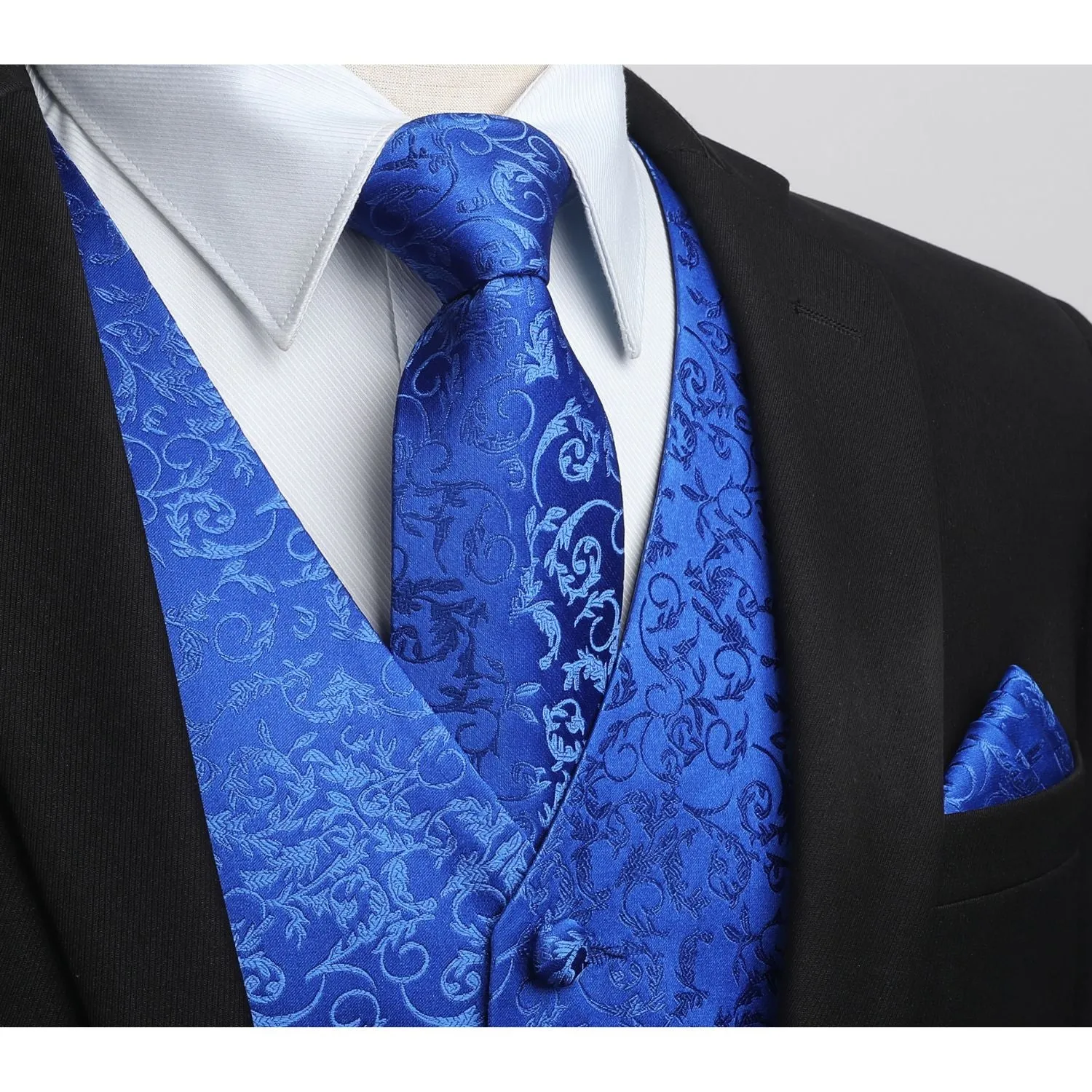 Paisley Floral 3pc Suit Vest Set - ROYAL BLUE