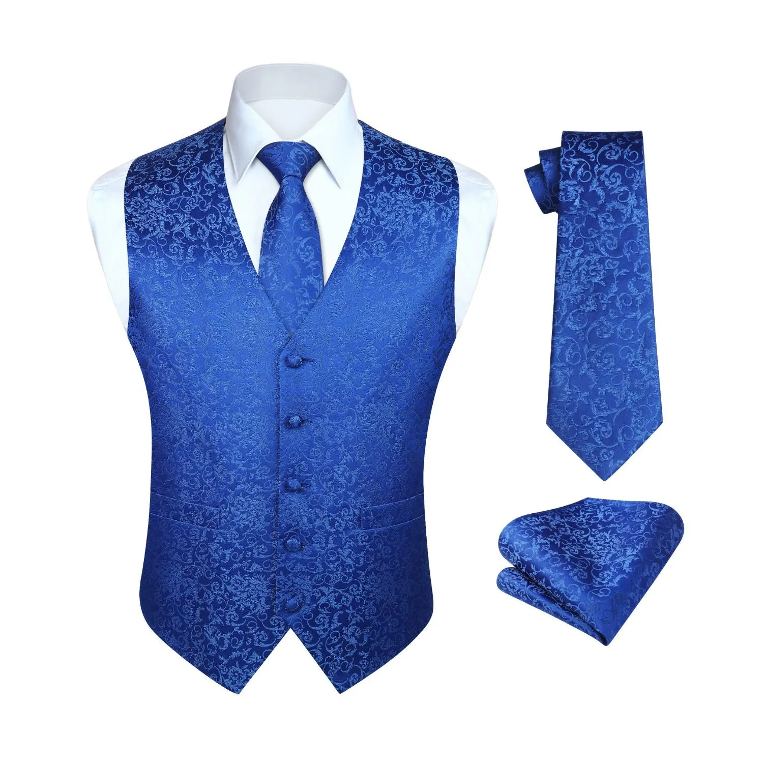 Paisley Floral 3pc Suit Vest Set - ROYAL BLUE