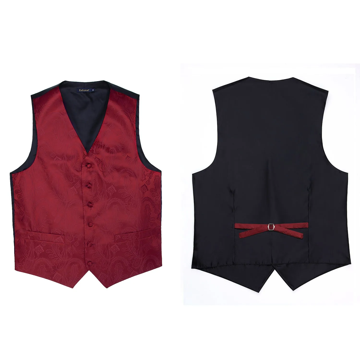 Paisley Suit Vest Tie Handkerchief Set - BURGUNDY