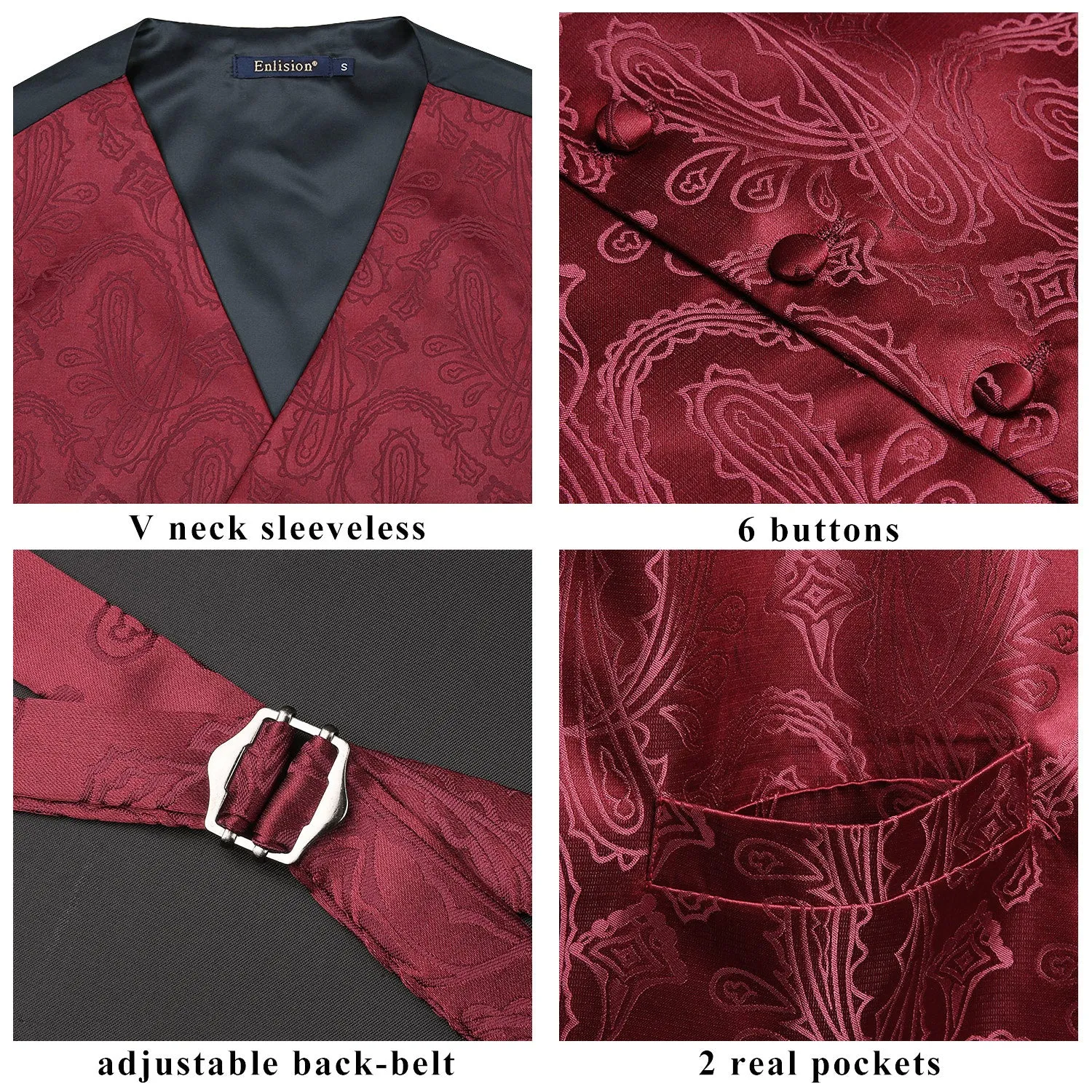 Paisley Suit Vest Tie Handkerchief Set - BURGUNDY