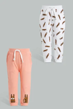 Peach And White Tiger Jogger For Baby Boys (Pack of 2)