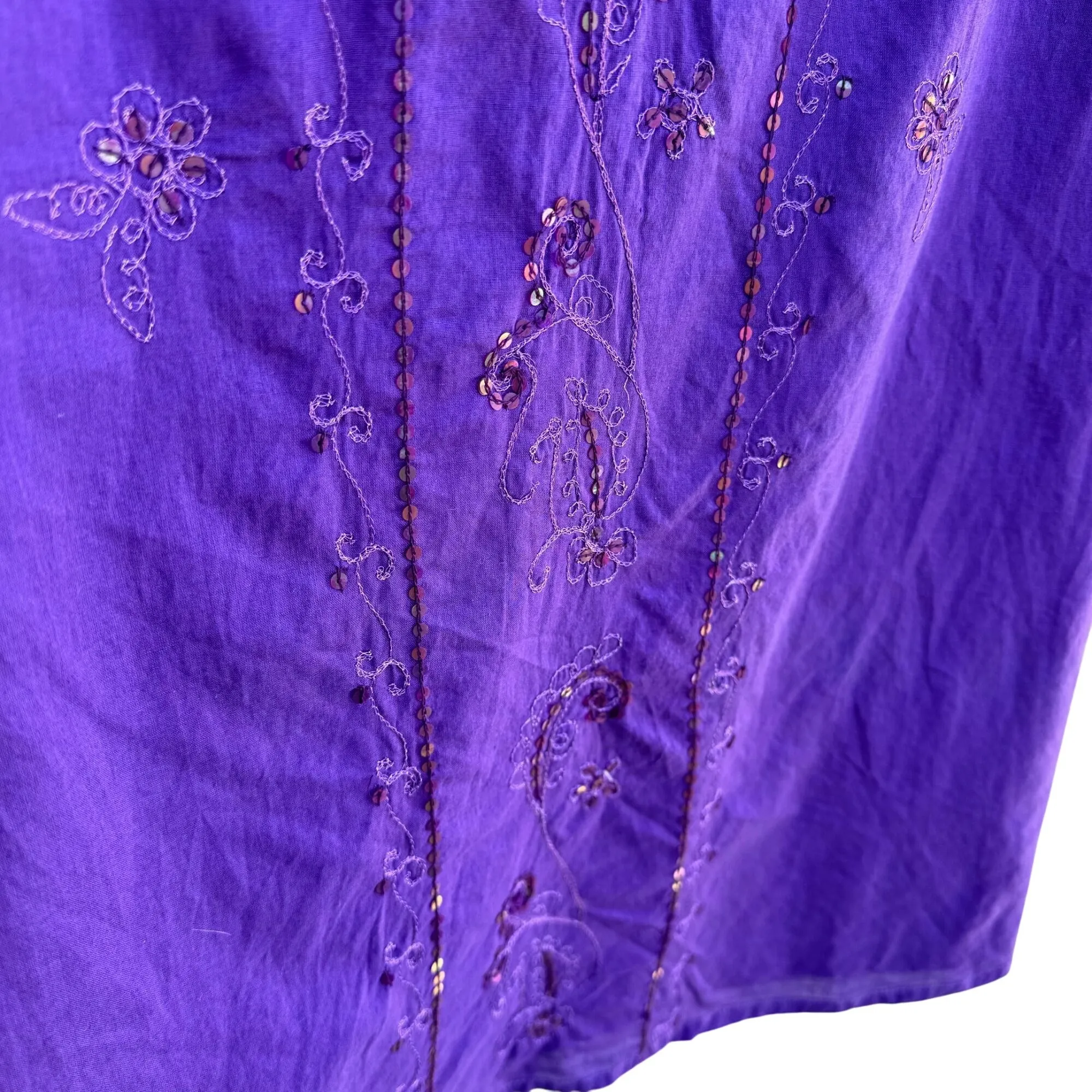 Phool Vintage Womens Purple Embroidered V Neck Bollywood Boho Sequin Tunic Med