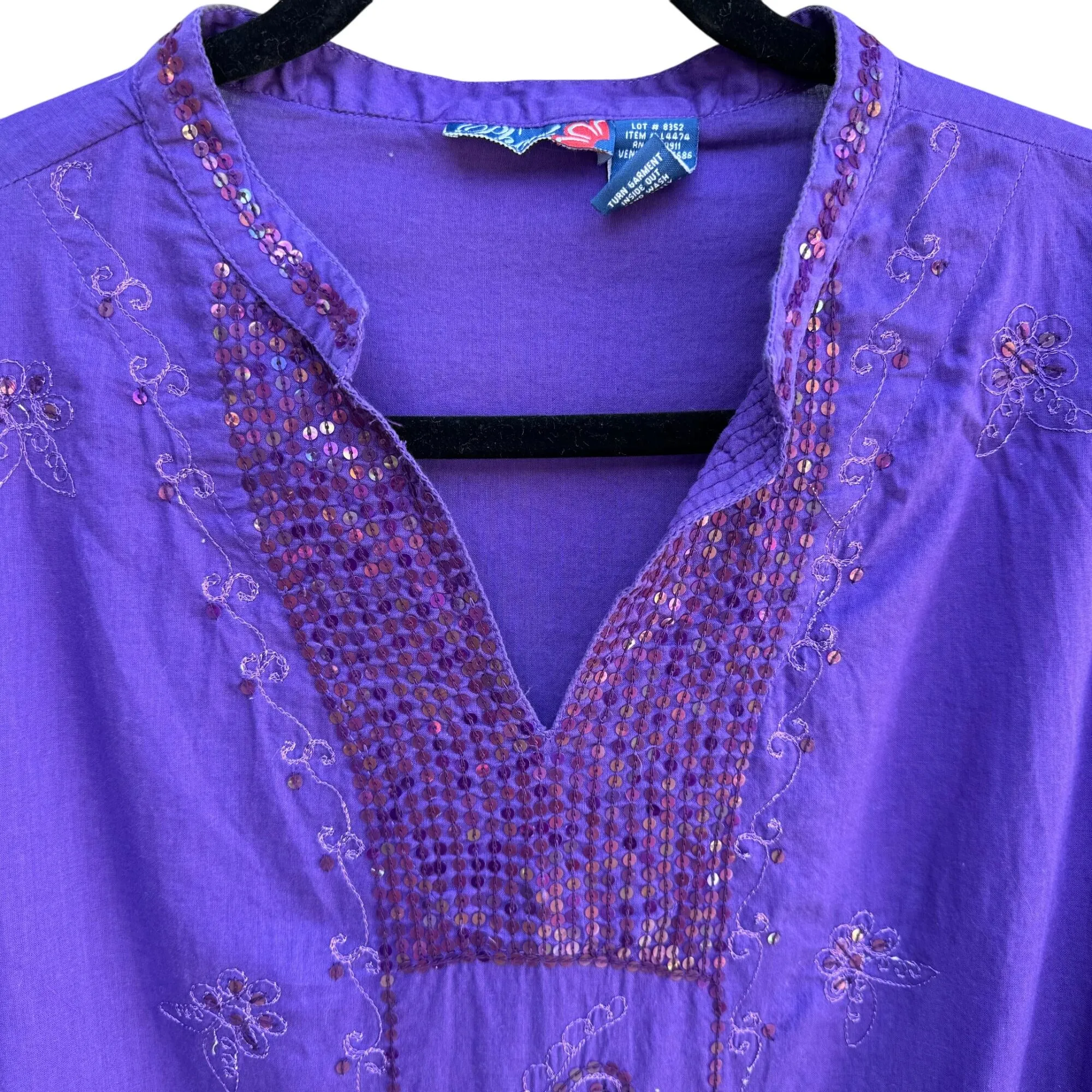 Phool Vintage Womens Purple Embroidered V Neck Bollywood Boho Sequin Tunic Med