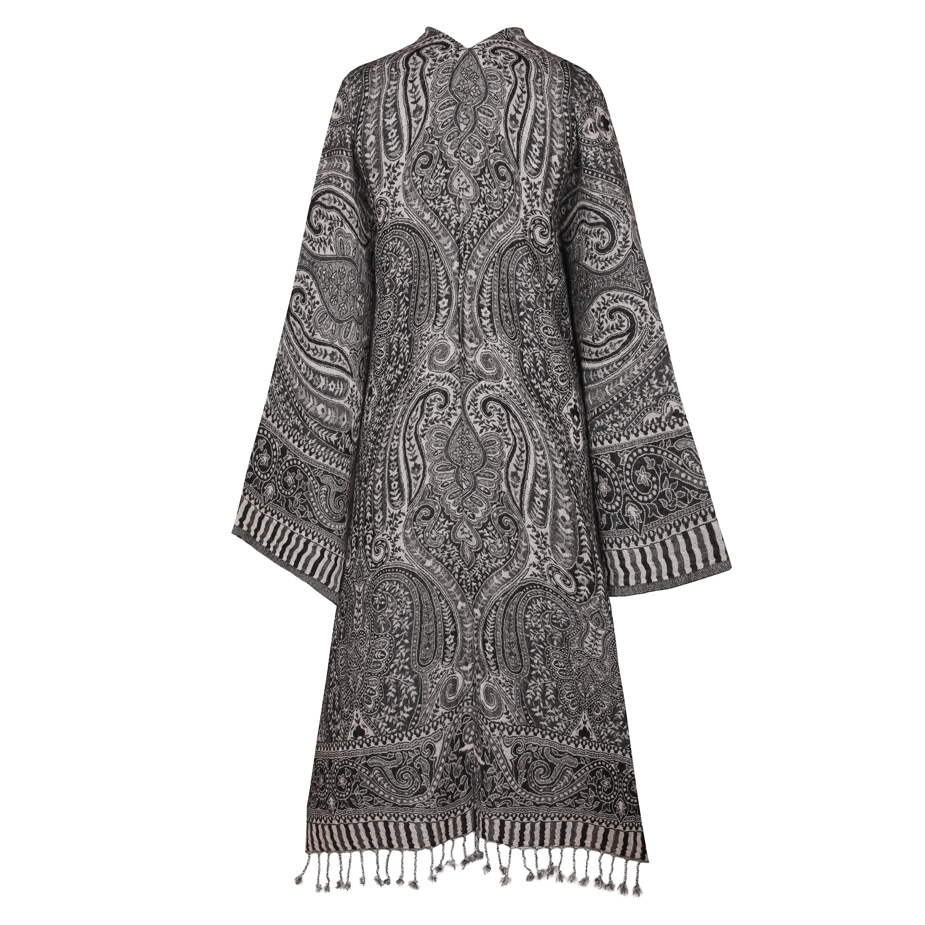 Piccadilly Paisley Black and Grey Kimono Coat Boiled Wool