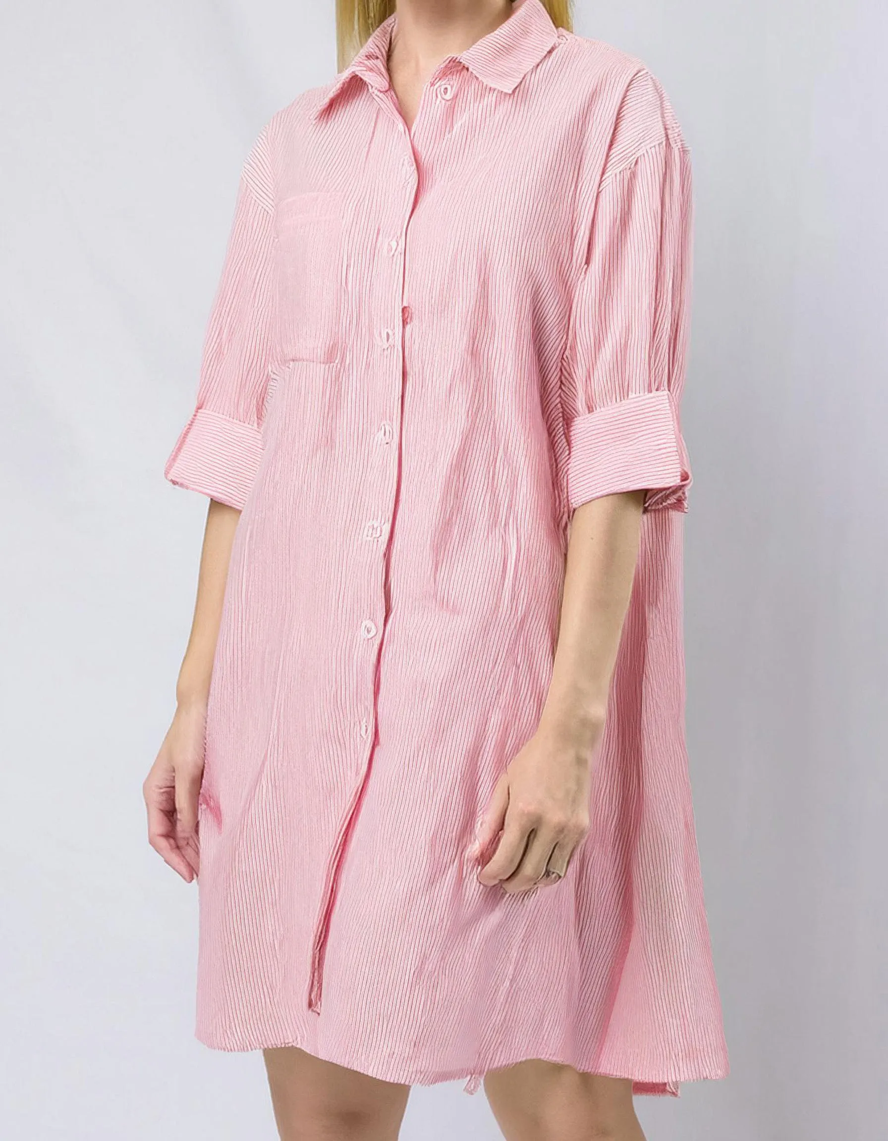 Pink Linen Shirt Dress