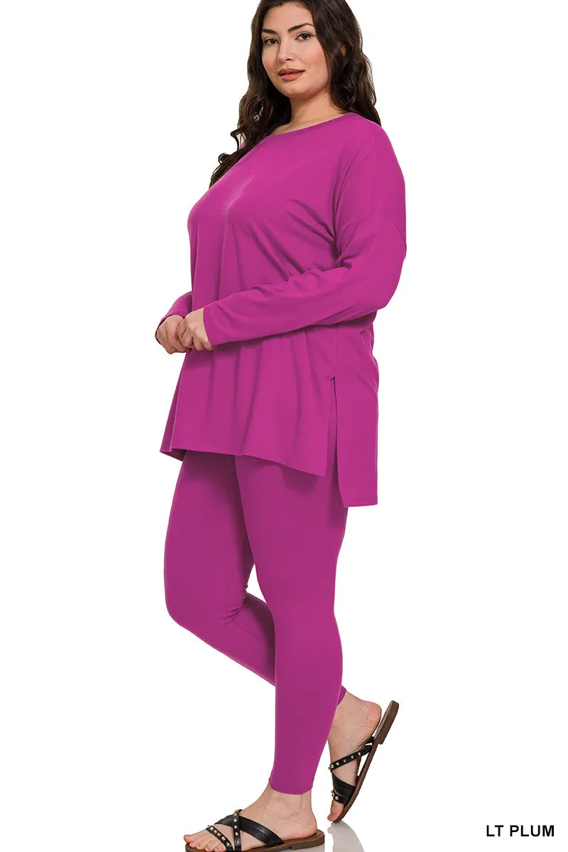 Plus Crew Neck Brushed Microfiber Loungewear Set (10 Options)