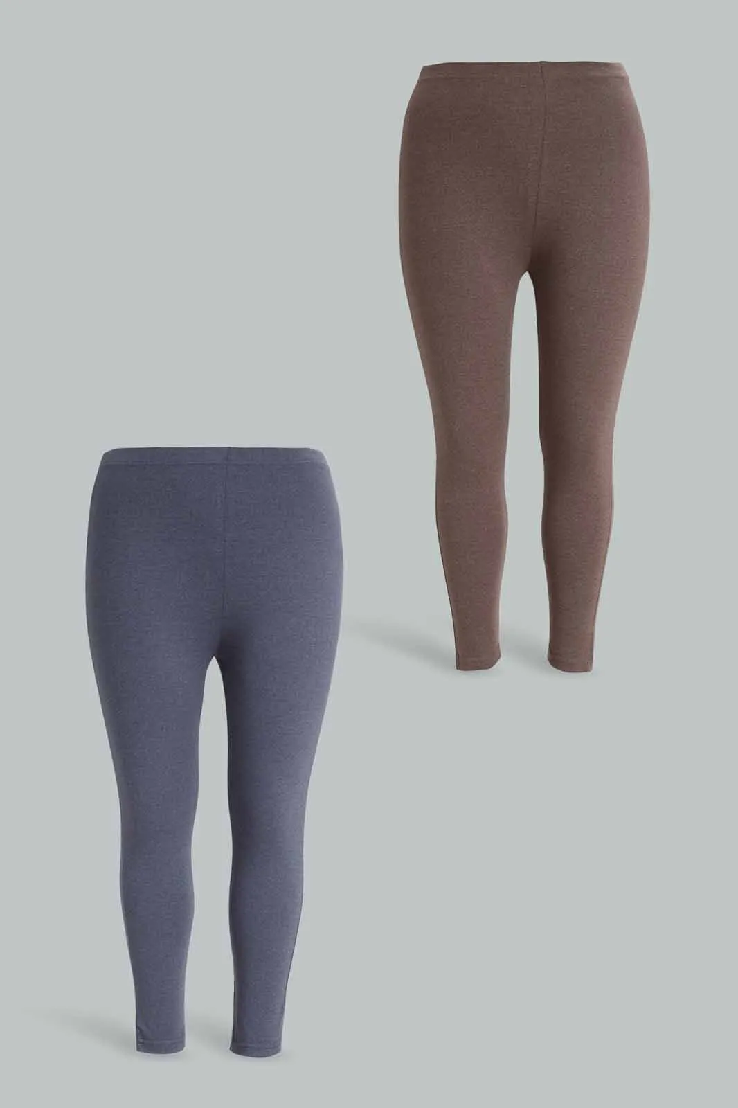 Plus Size Women Taupe And Navy Basic Leggings (Pack Of 2)