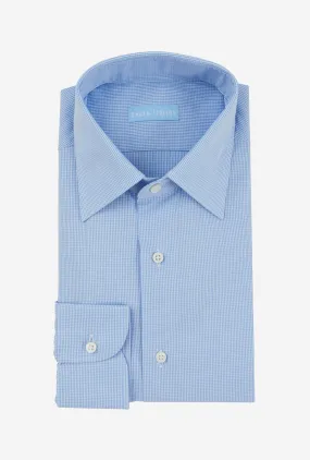 Point Collar Shirt Cotton Poplin Blue Check