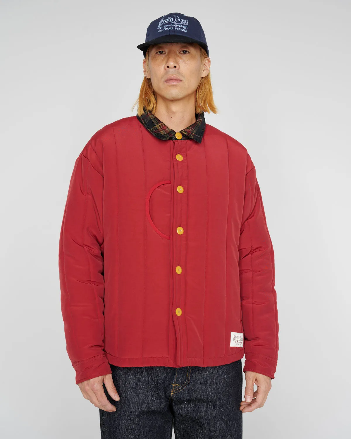 Puffer Button Up Shirt Jacket - Red