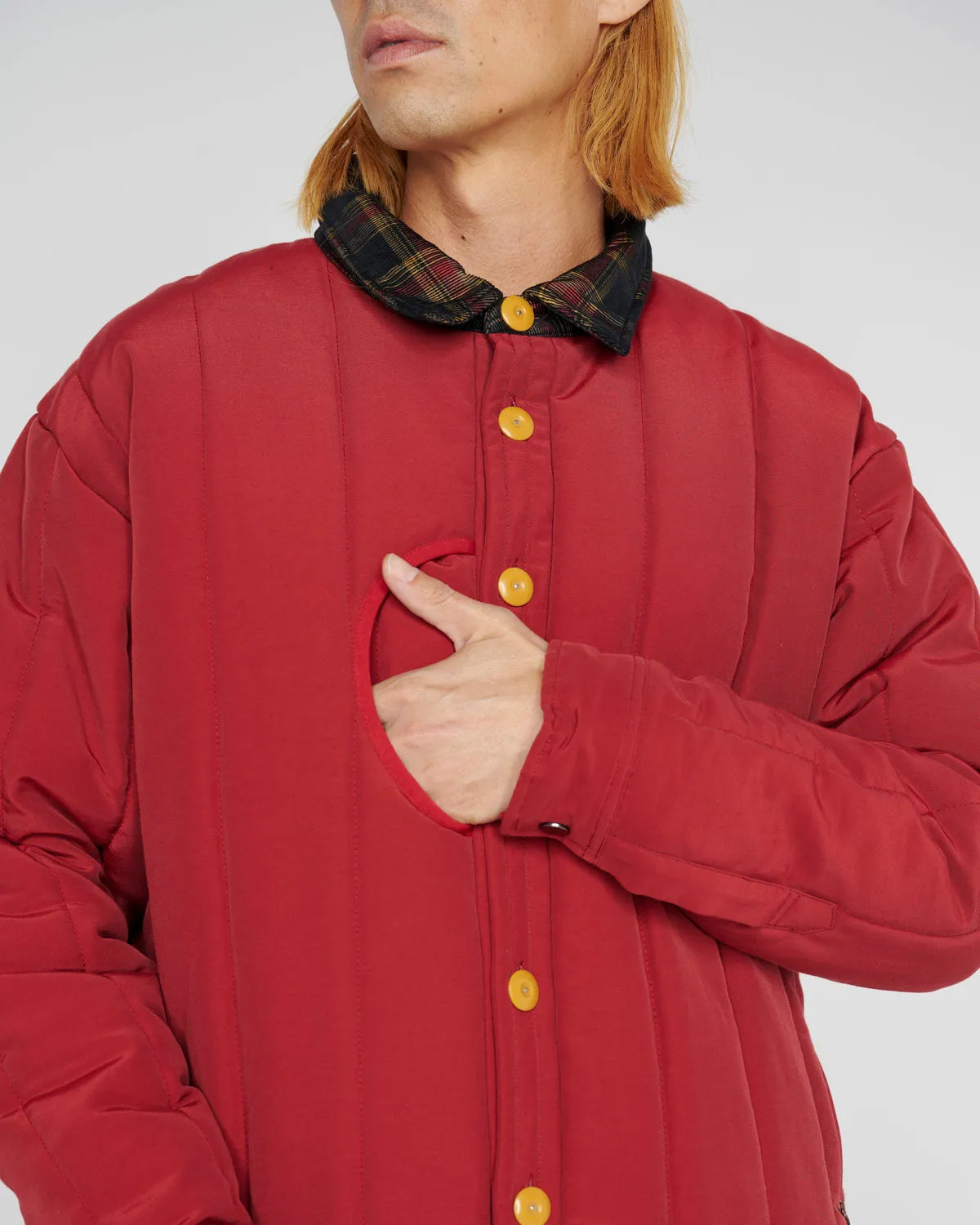 Puffer Button Up Shirt Jacket - Red