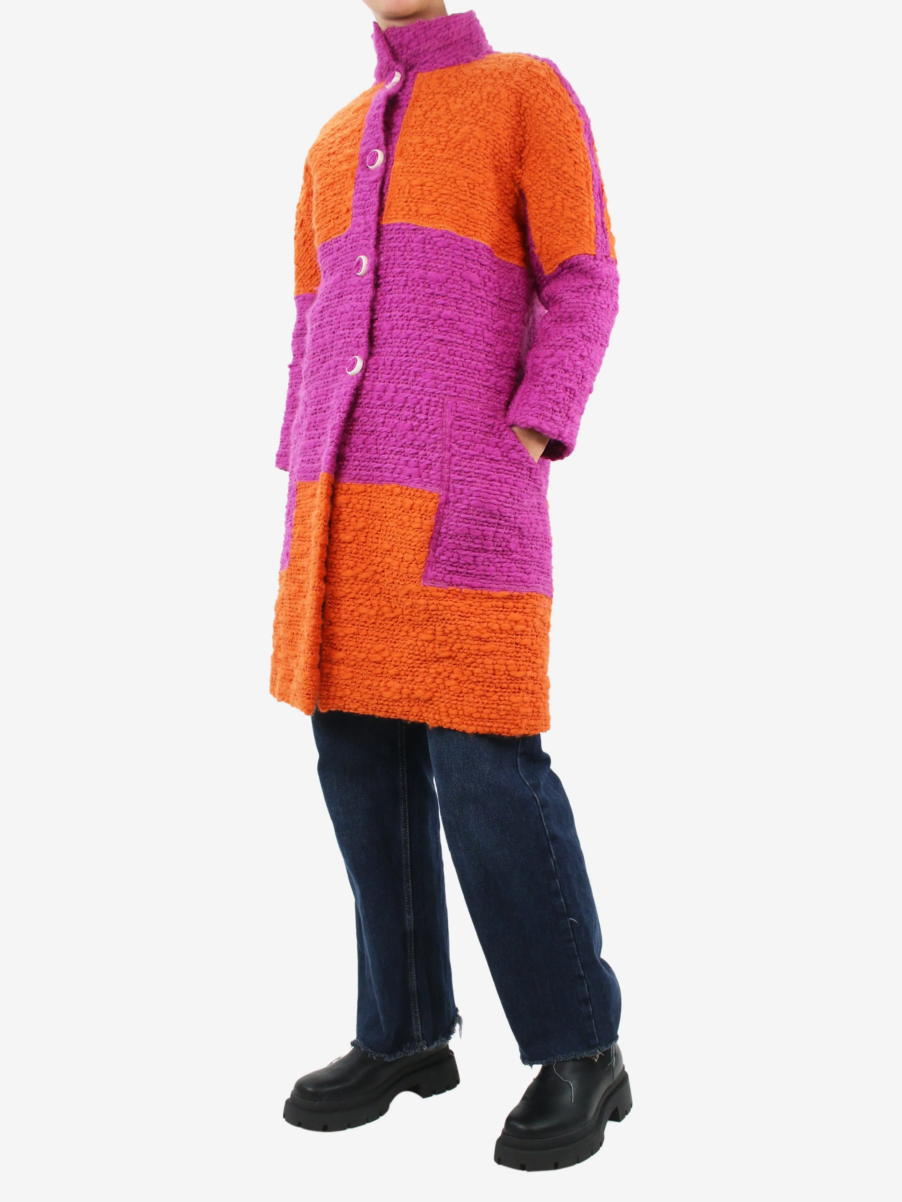 Purple and orange two-tone wool-blend coat - size UK 12