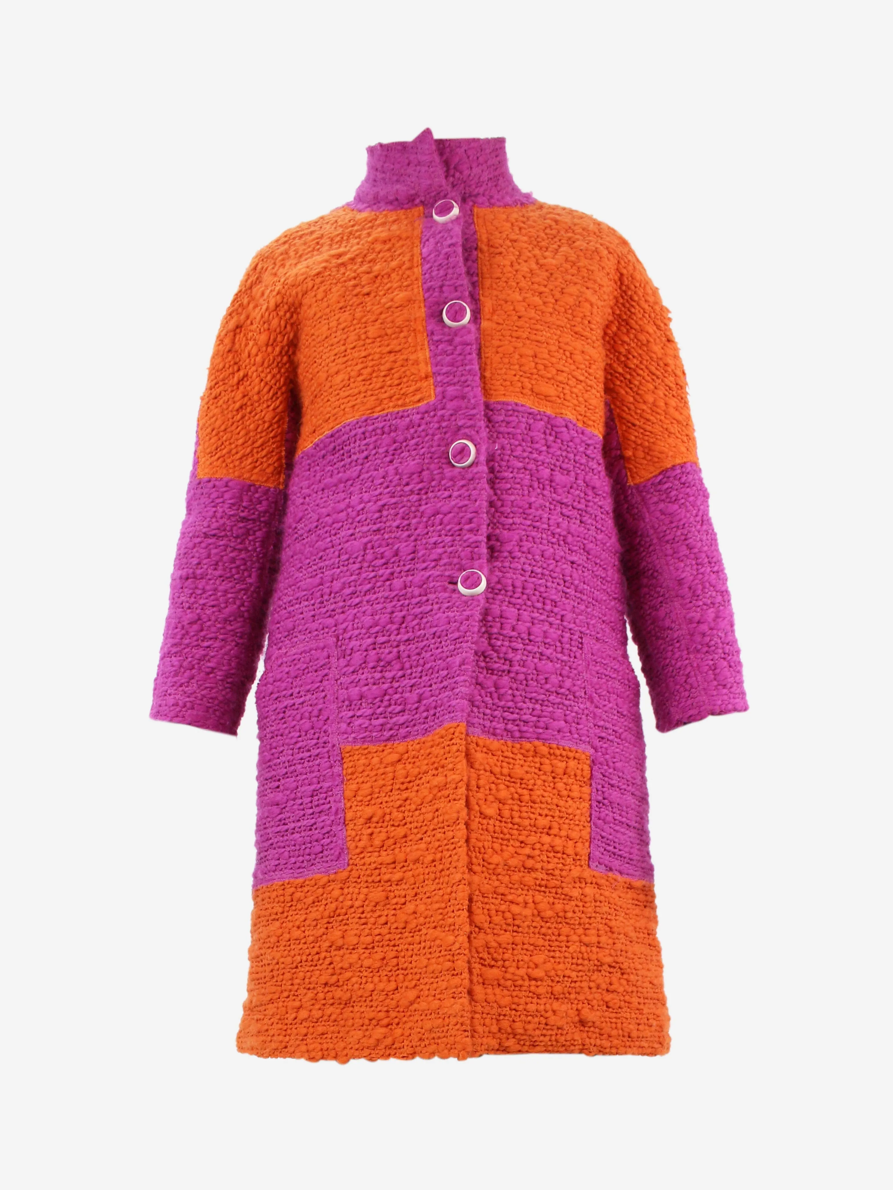 Purple and orange two-tone wool-blend coat - size UK 12