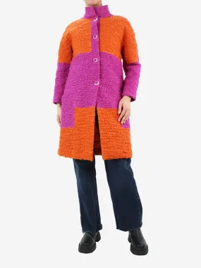 Purple and orange two-tone wool-blend coat - size UK 12