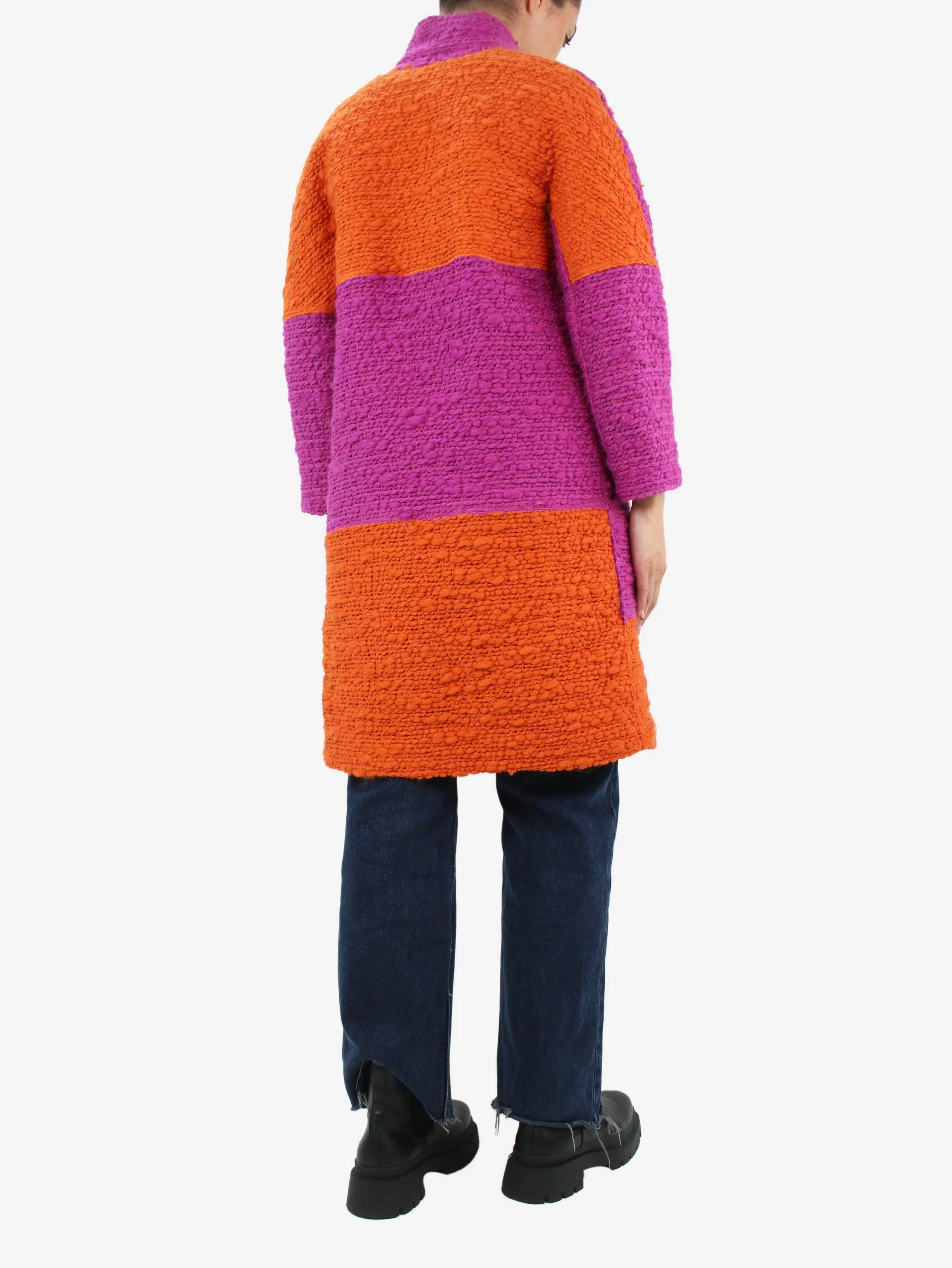 Purple and orange two-tone wool-blend coat - size UK 12