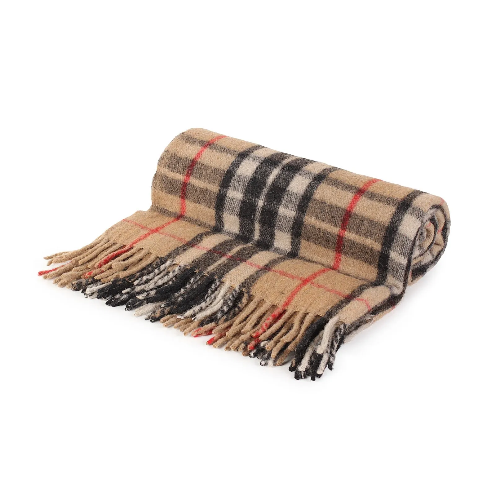 Recycled Wool Tartan Blanket Throw Thomson Camel