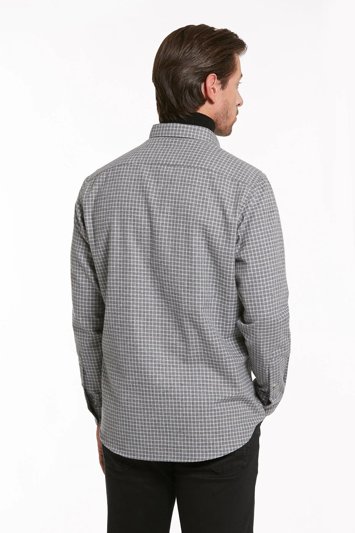 Regular Fit Plaid Cotton Blend Gray Dress Shirt