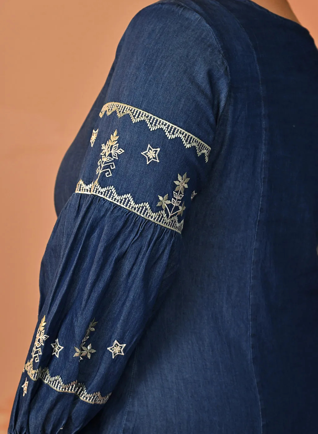 Ruhina Embroidered Denim Top For Women