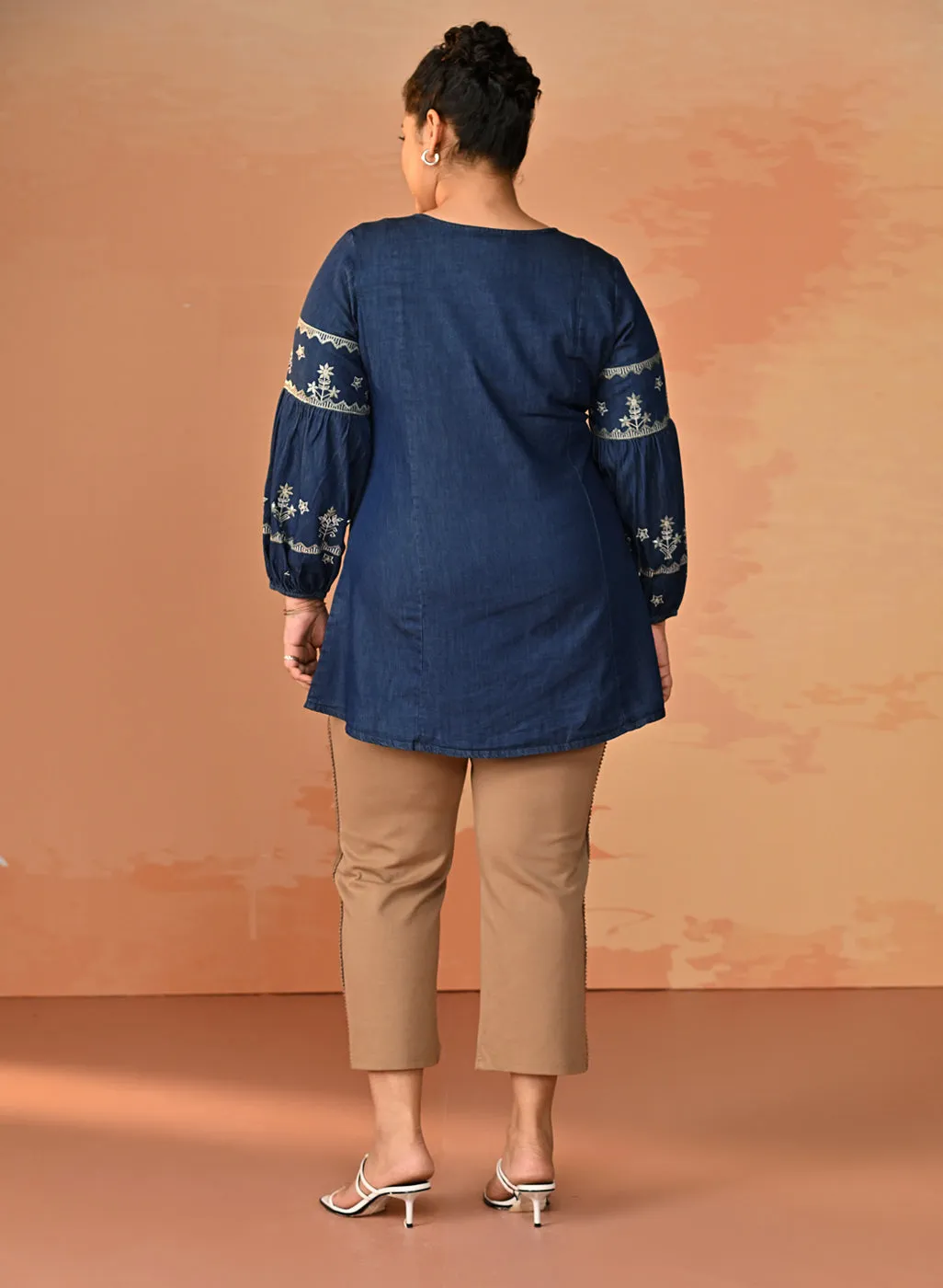 Ruhina Embroidered Denim Top For Women