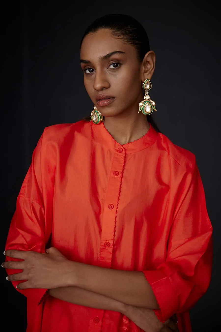 Scarlet Red Embroidered Tunic & Pant Set