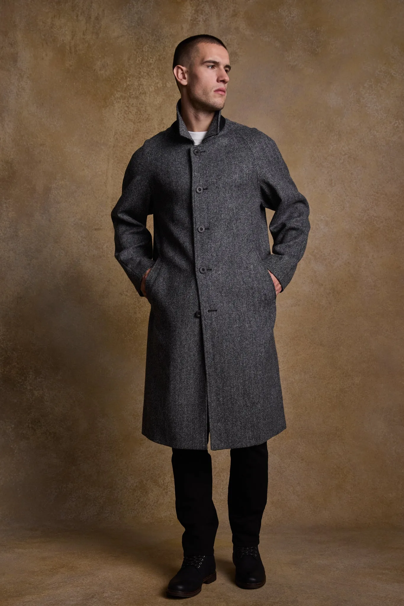 Sean Tweed Coat - Charcoal Wide Herringbone