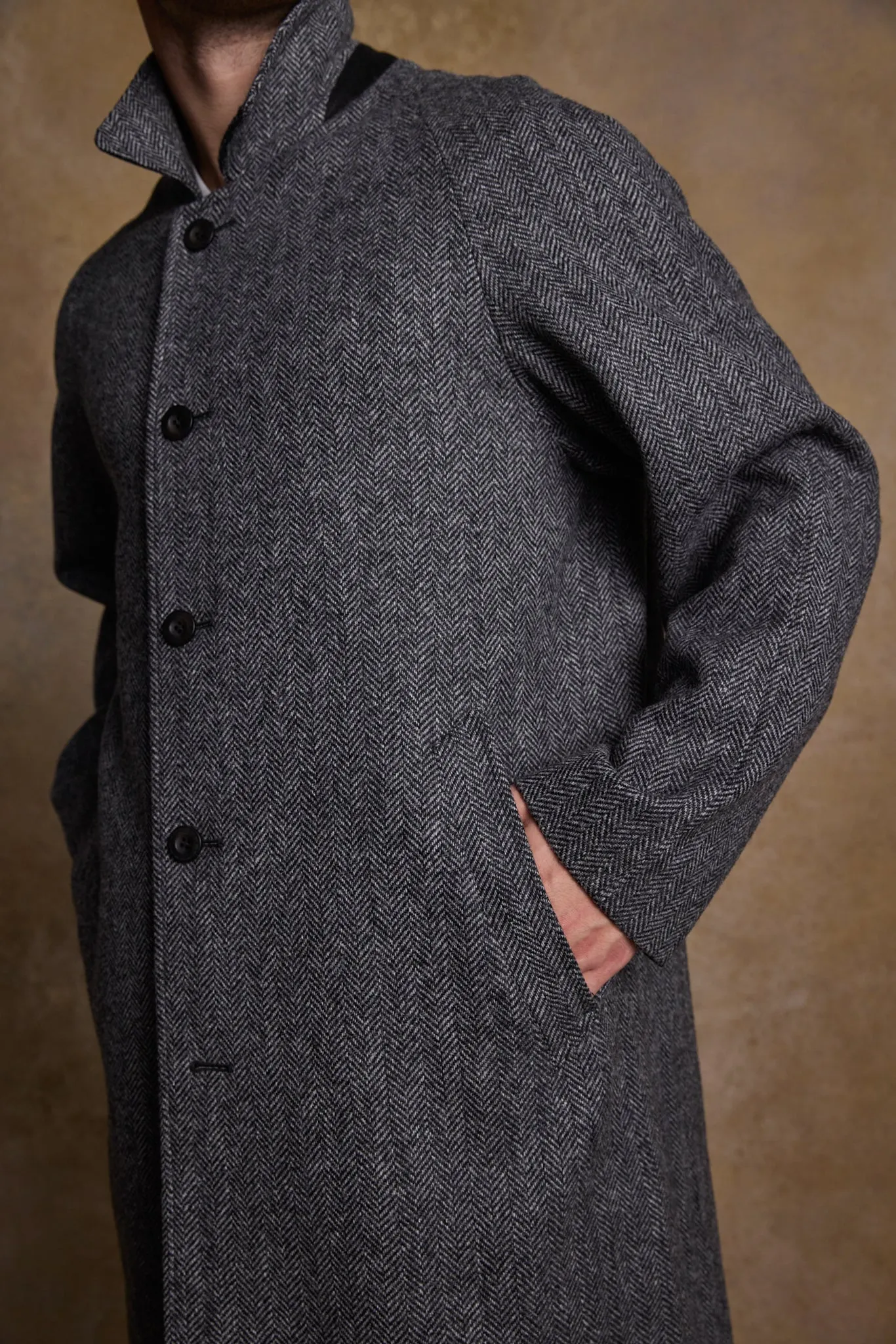 Sean Tweed Coat - Charcoal Wide Herringbone