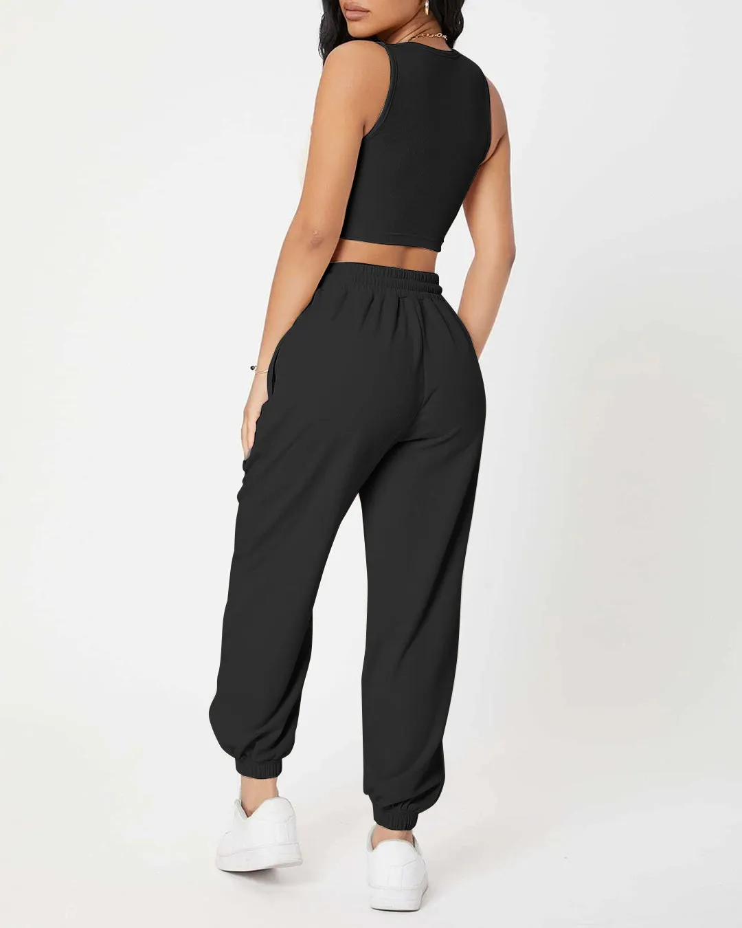 Set Of Two :Corset Style Top & Jogger In Black