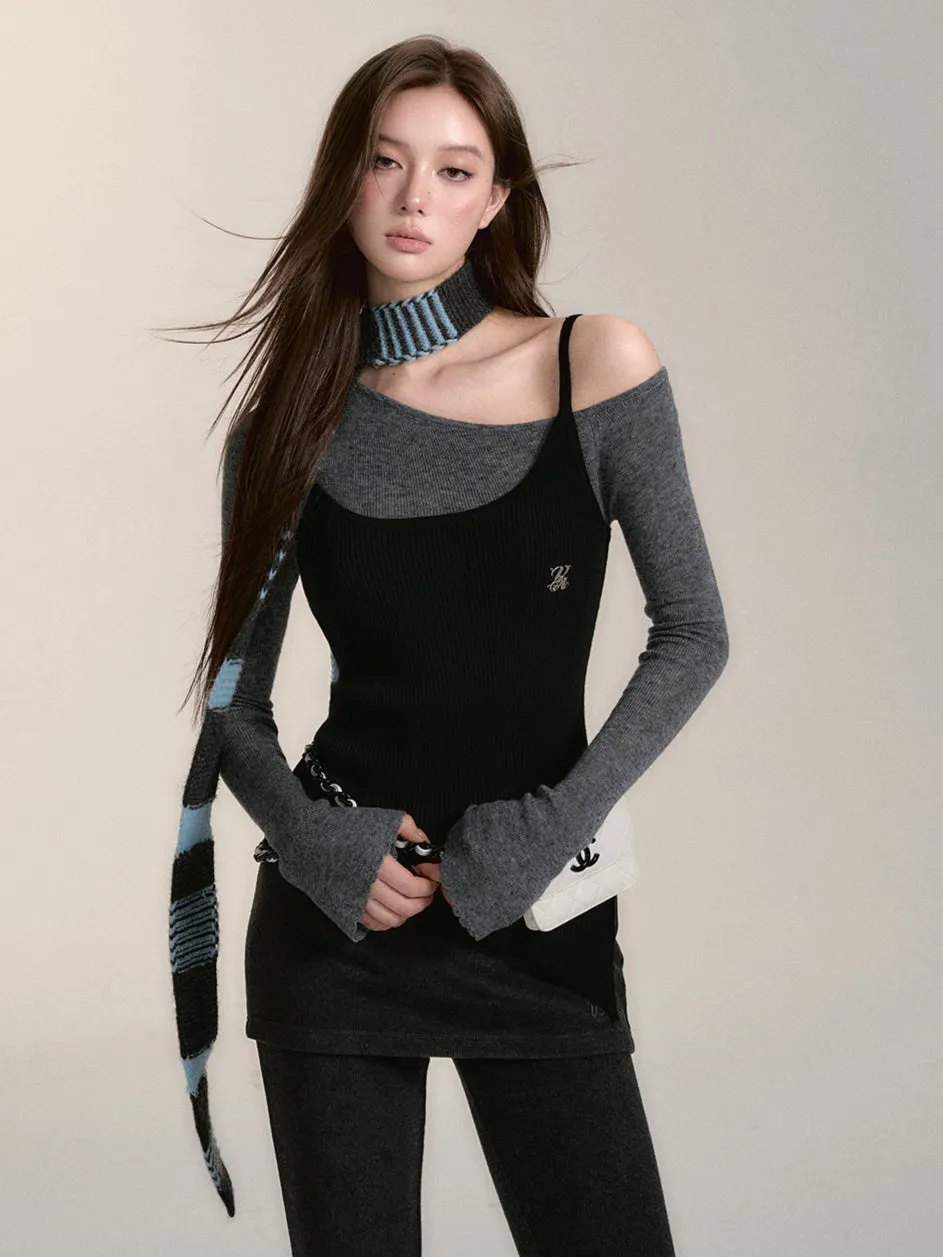 Slim-Fit Asymmetrical Knit Blouse