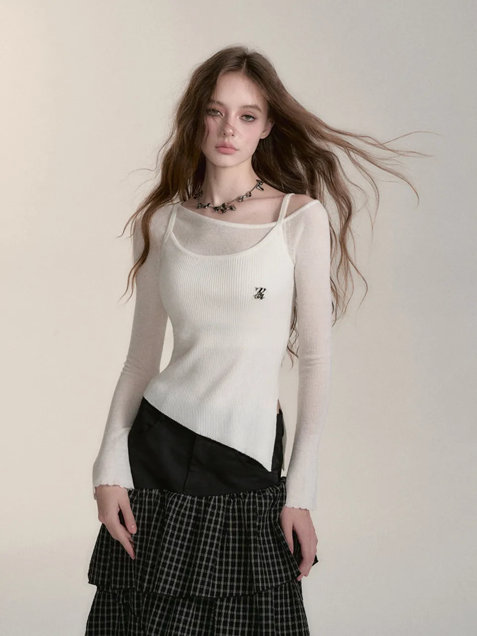 Slim-Fit Asymmetrical Knit Blouse