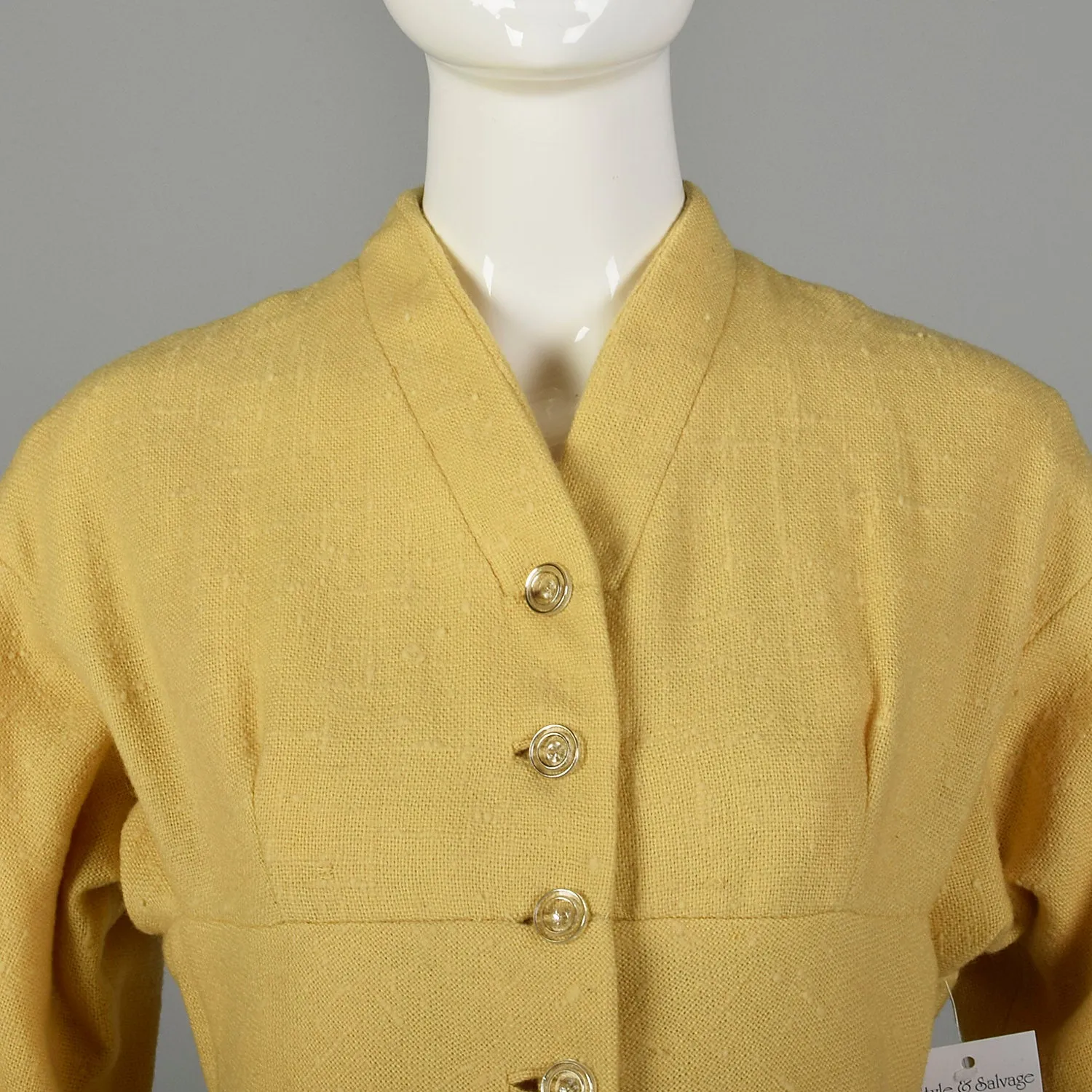 Small 1950s Princess Coat Yellow Wool Spring Jacket Rockabilly Pin Up Outerwear