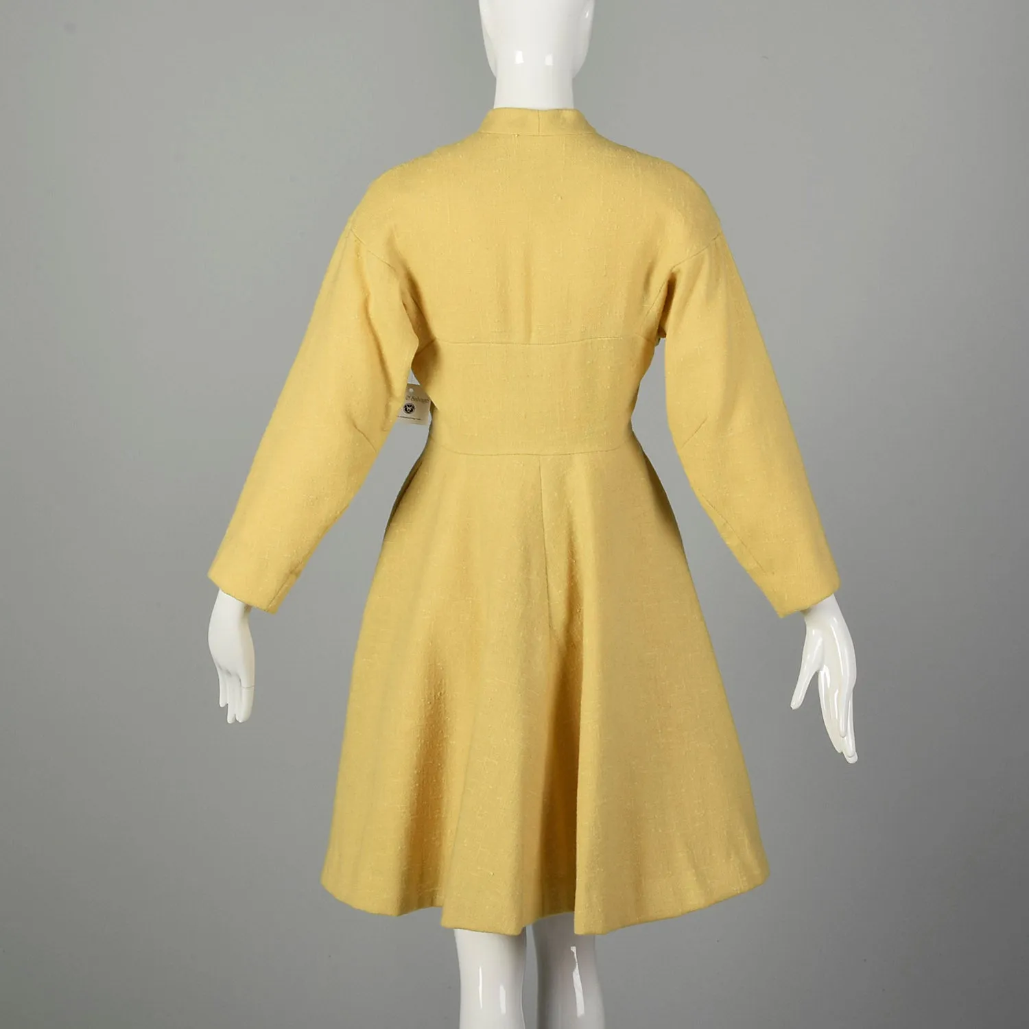 Small 1950s Princess Coat Yellow Wool Spring Jacket Rockabilly Pin Up Outerwear