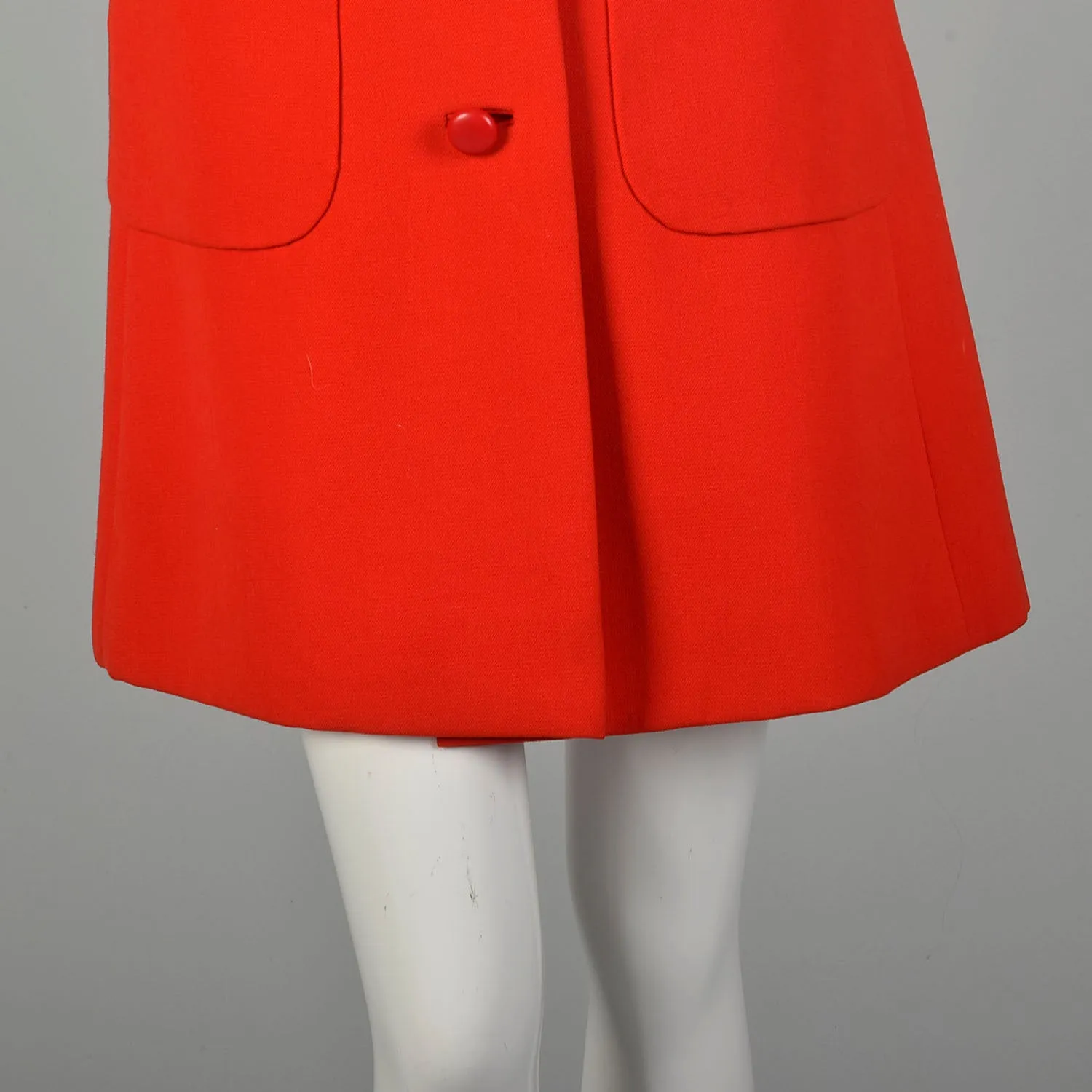 Small 1960s Mod Winter Coat Bold Pink Lining Bright Red Outerwear