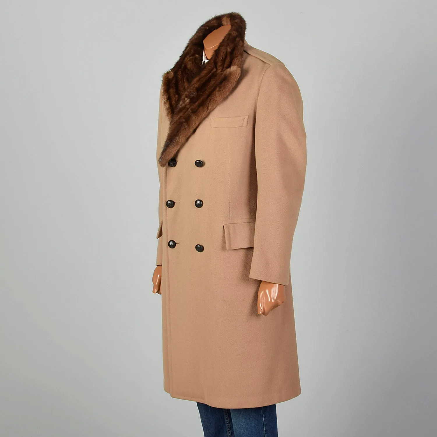 Small 1970s Men's Tan Fur Lined Overcoat