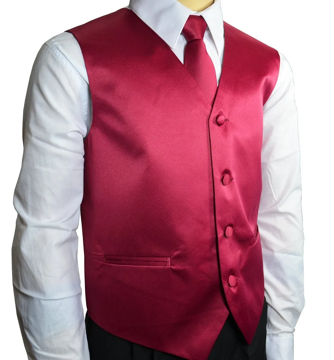 Solid Burgundy Boys Tuxedo Vest and Necktie Set