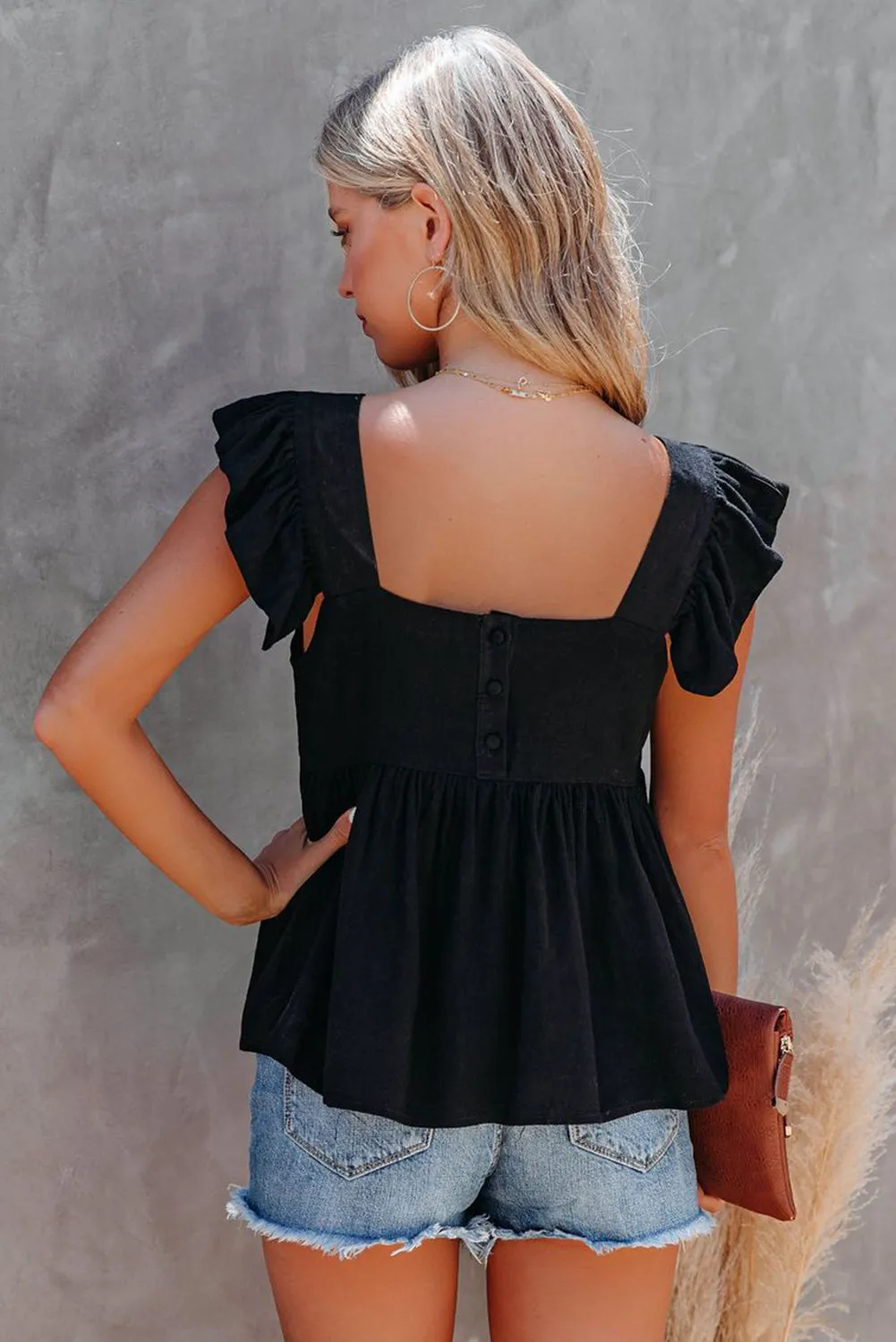 Square Neck Flutter Shoulder Babydoll Top