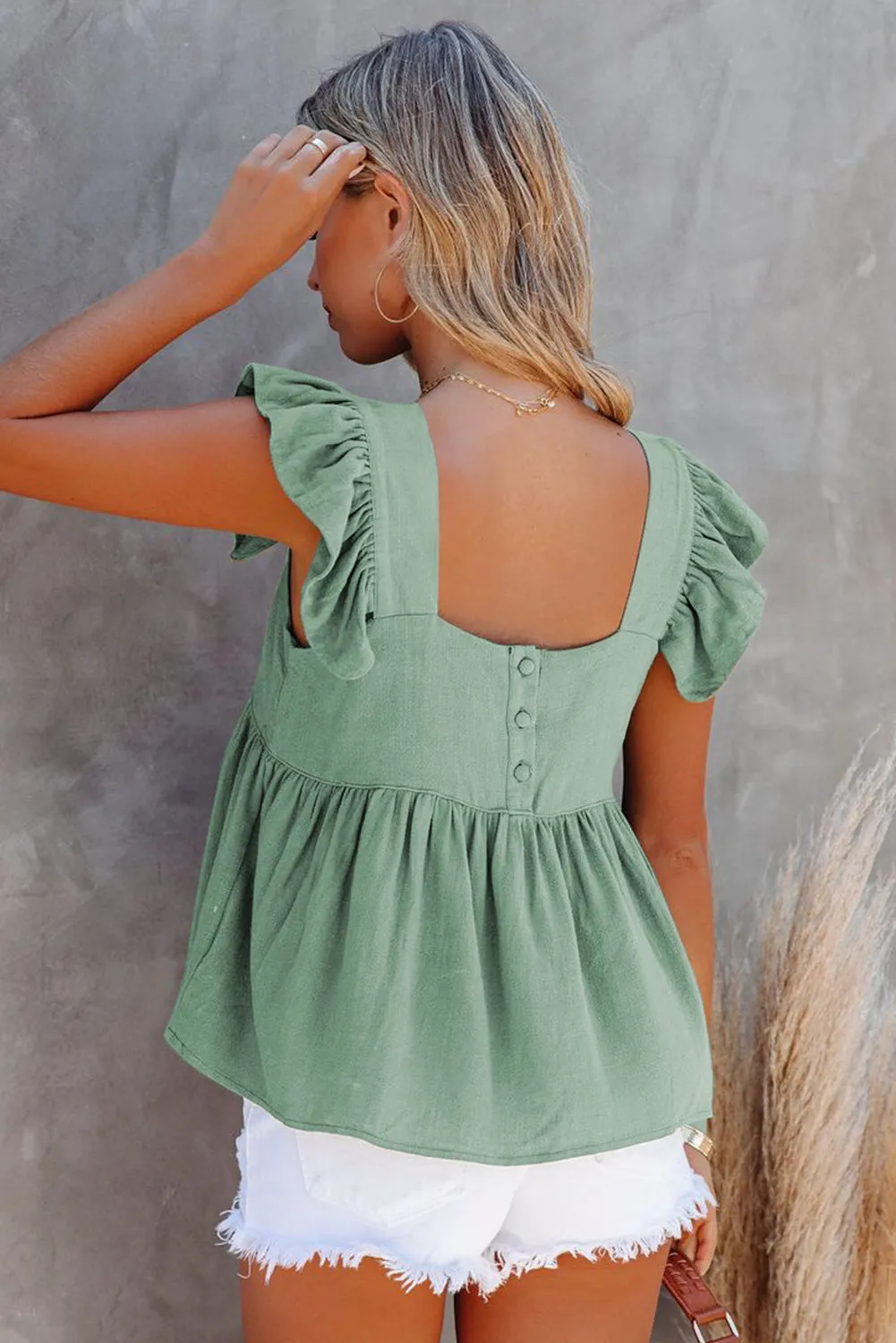 Square Neck Flutter Shoulder Babydoll Top