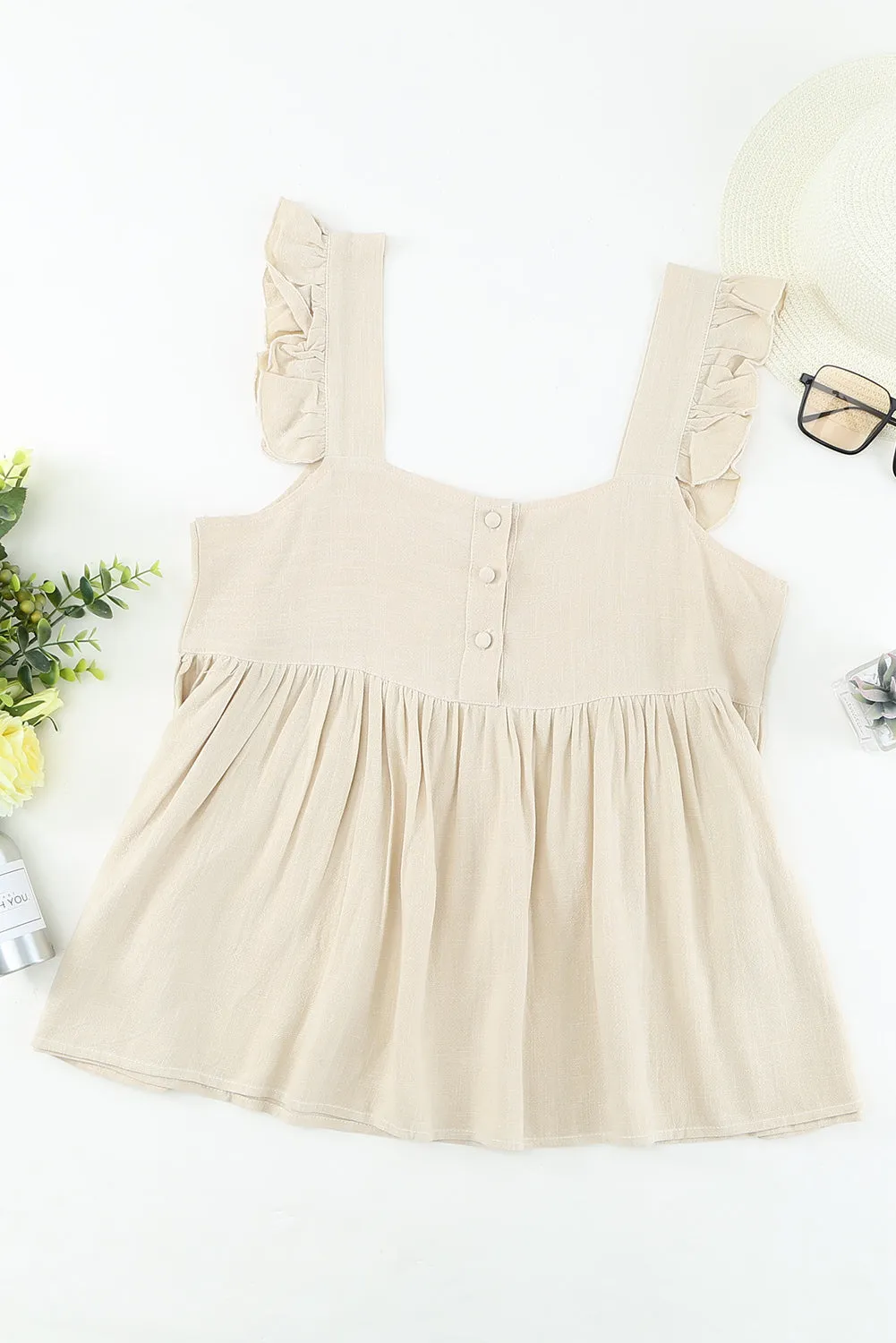 Square Neck Flutter Shoulder Babydoll Top