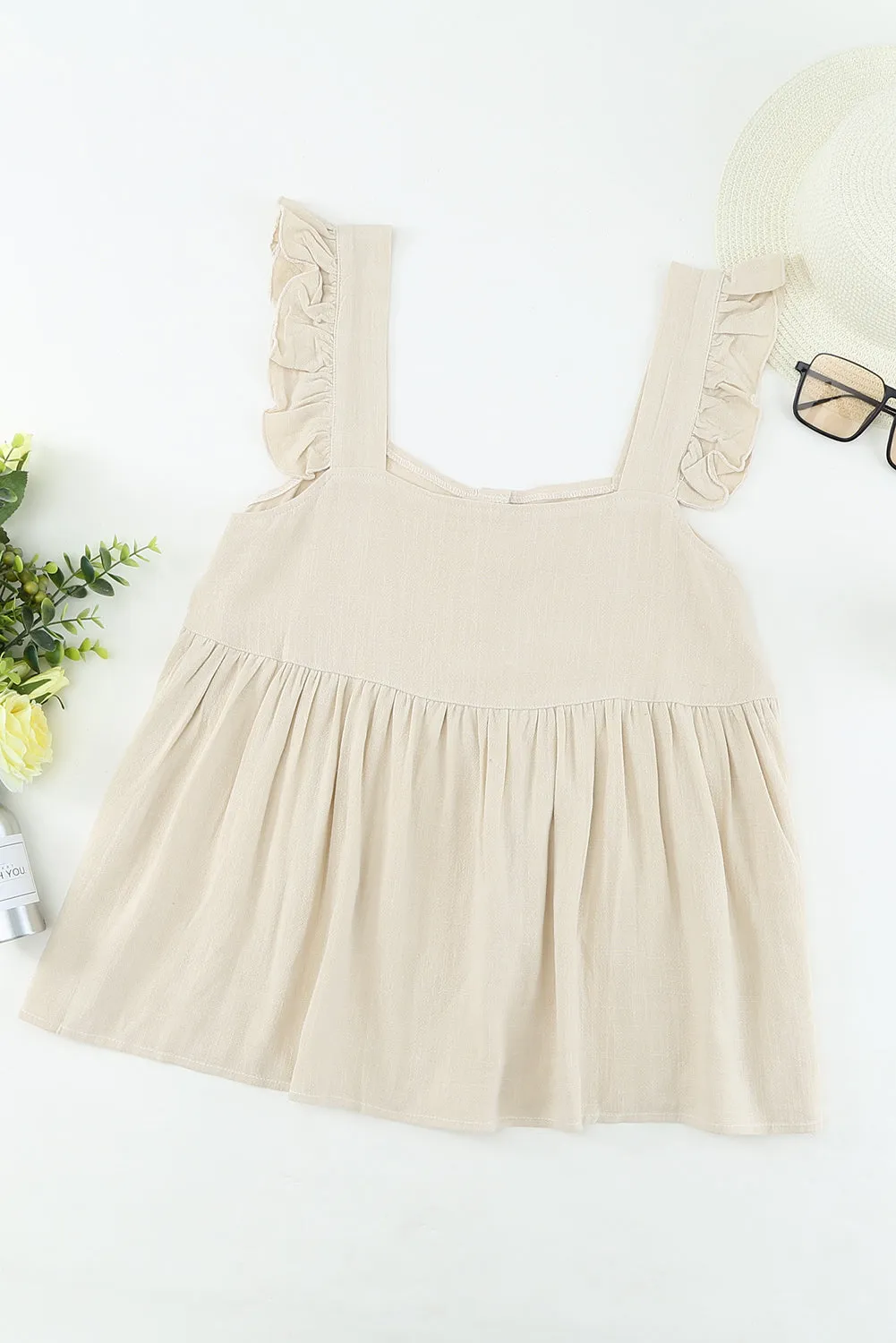 Square Neck Flutter Shoulder Babydoll Top