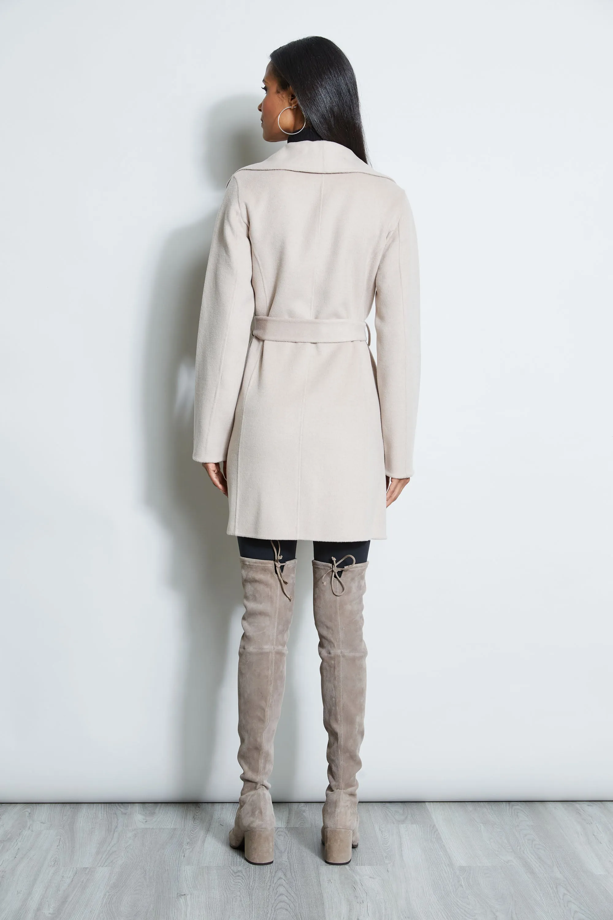 Tahari Double Face Lightweight Wool Wrap Coat