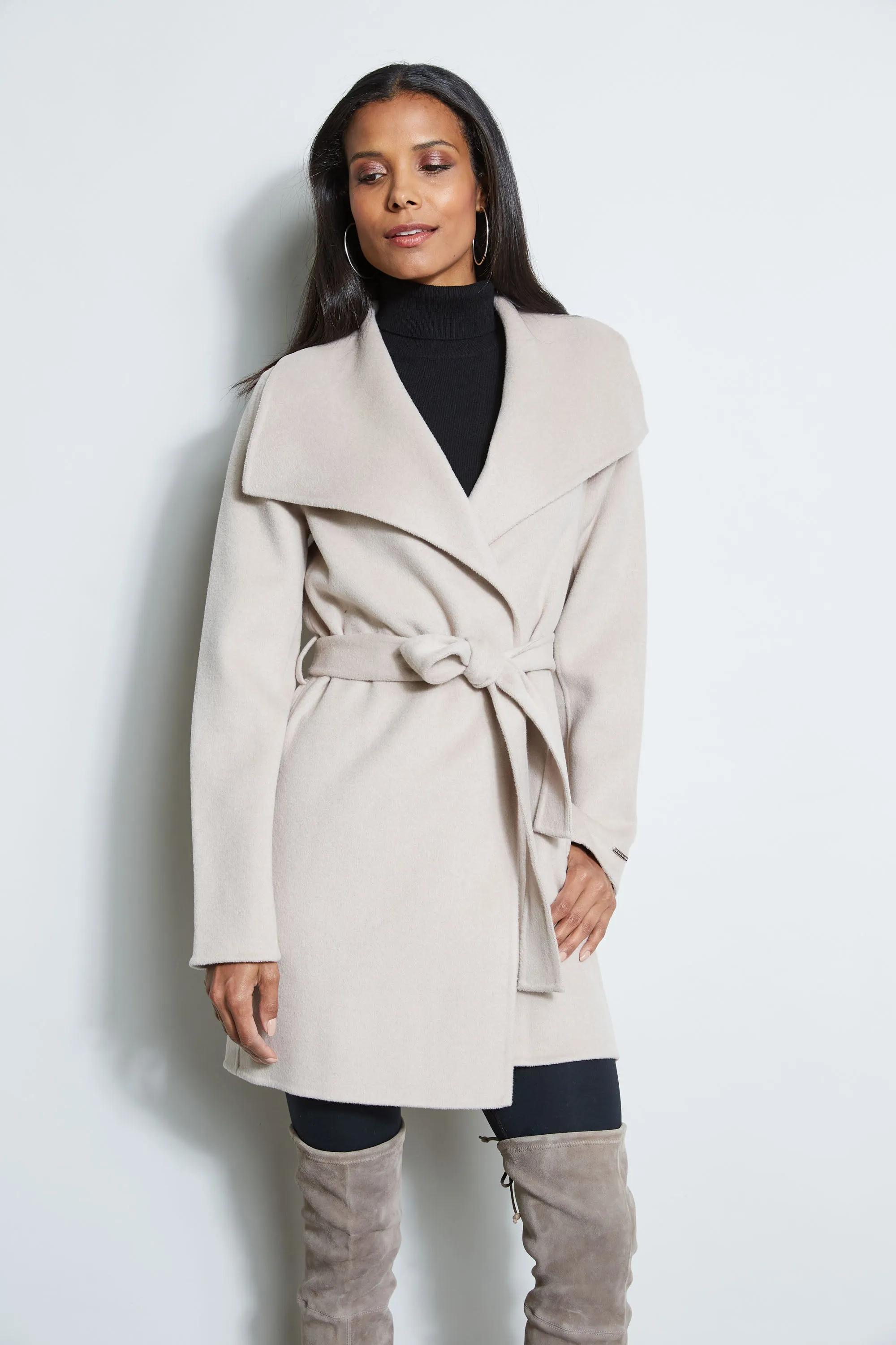 Tahari Double Face Lightweight Wool Wrap Coat